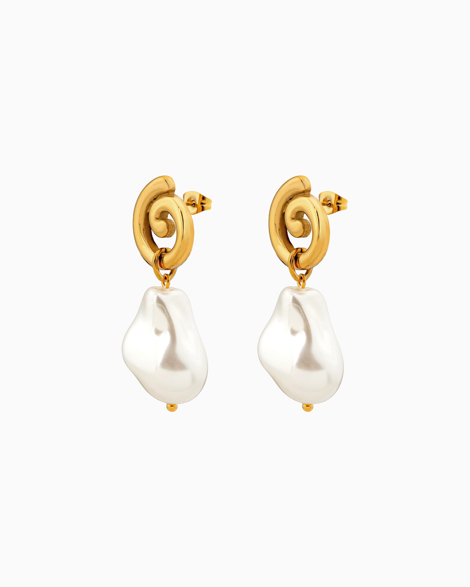 Solara Spiral Stud Pearl Drop Earrings | Zoe Olivia Jewellery Australia