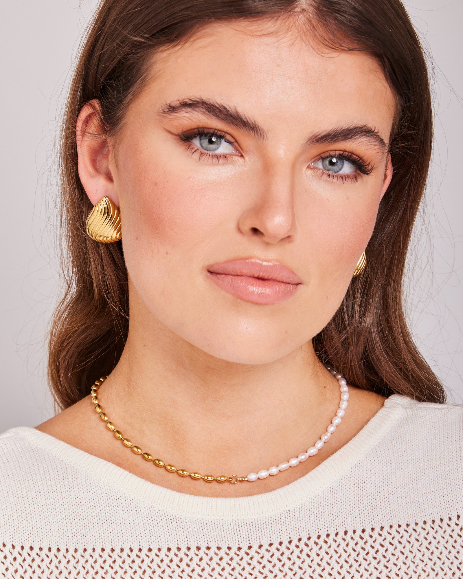 Opaline Freshwater Pearl Half Beaded Chain Necklace | Zoe Olivia Jewellery Australia