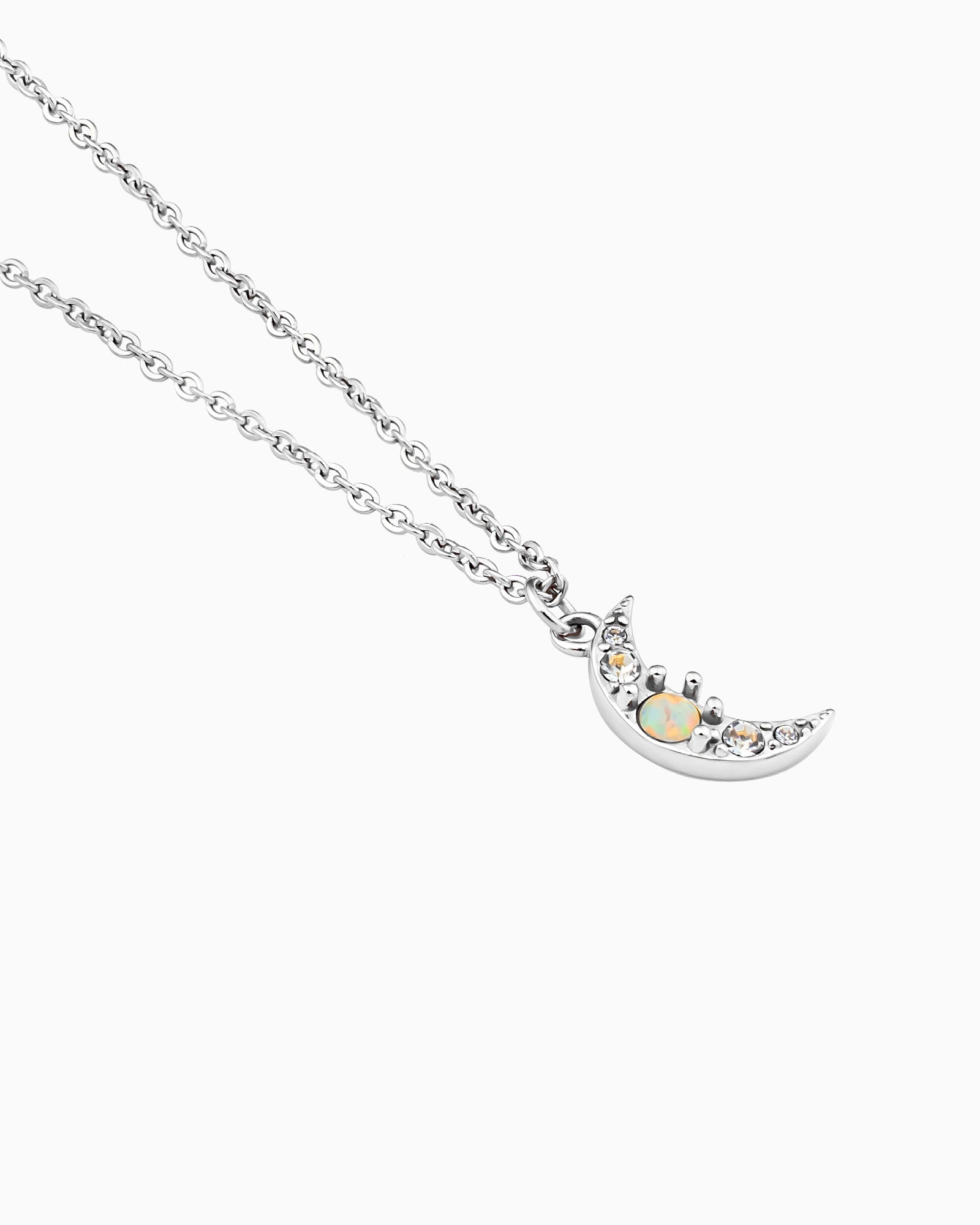 Iridescent Opal and Cubic Zirconia Moon Necklace in Silver | Zoe Olivia Jewellery Australia