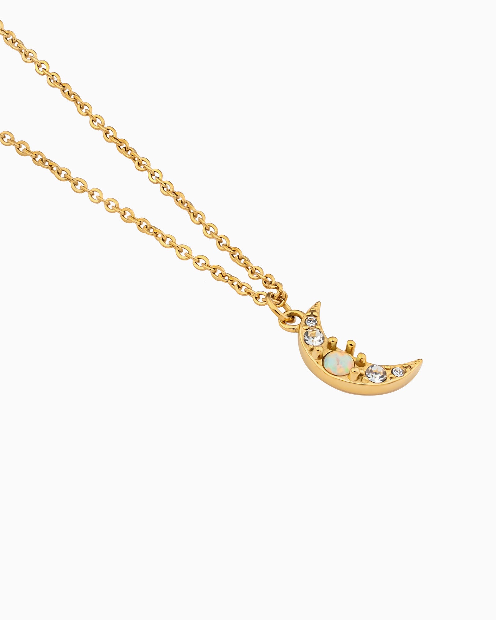 Iridescent Opal and Cubic Zirconia Moon Necklace in Gold | Zoe Olivia Jewellery Australia