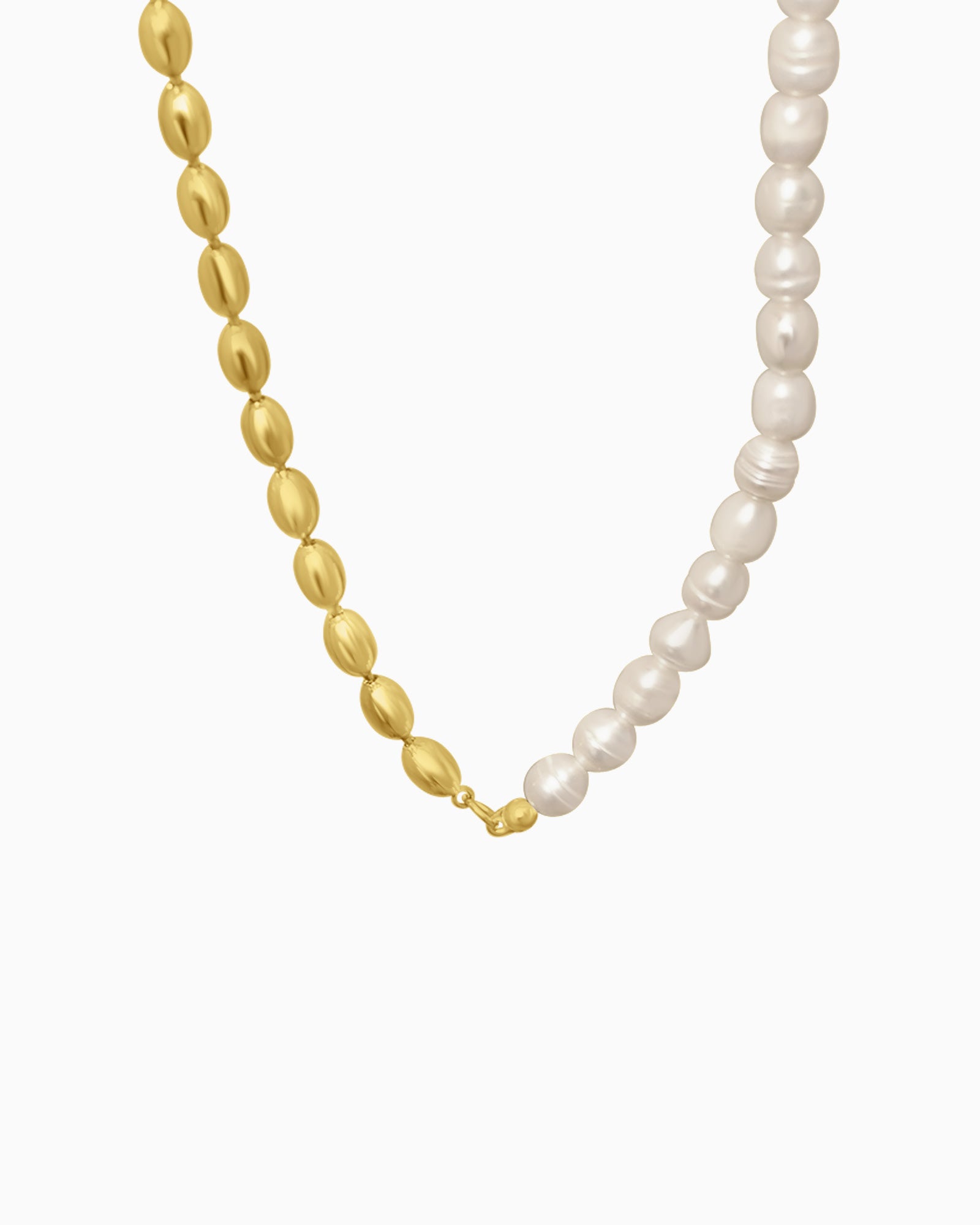 Opaline Freshwater Pearl Half Beaded Chain Necklace