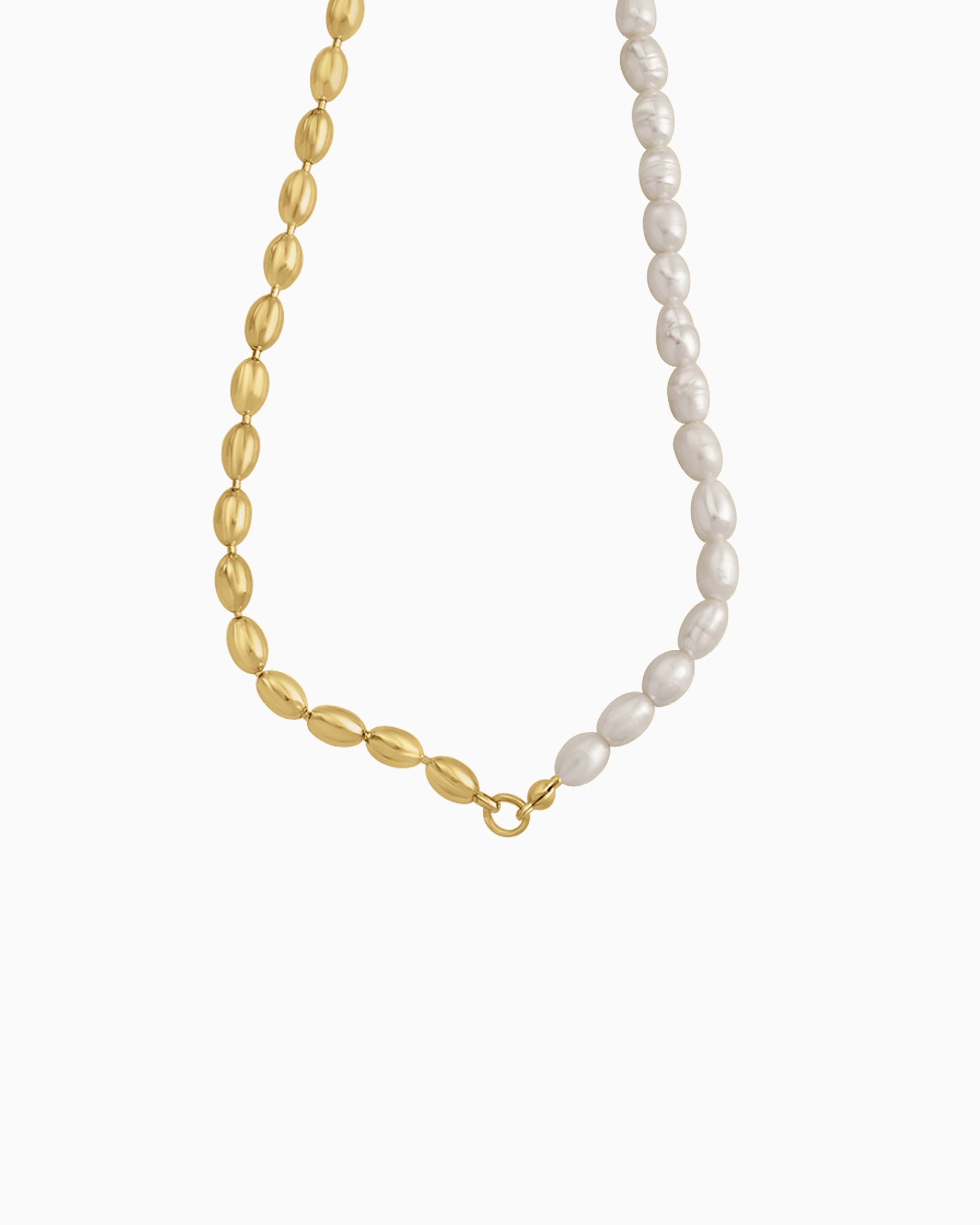 Opaline Freshwater Pearl Half Beaded Chain Necklace