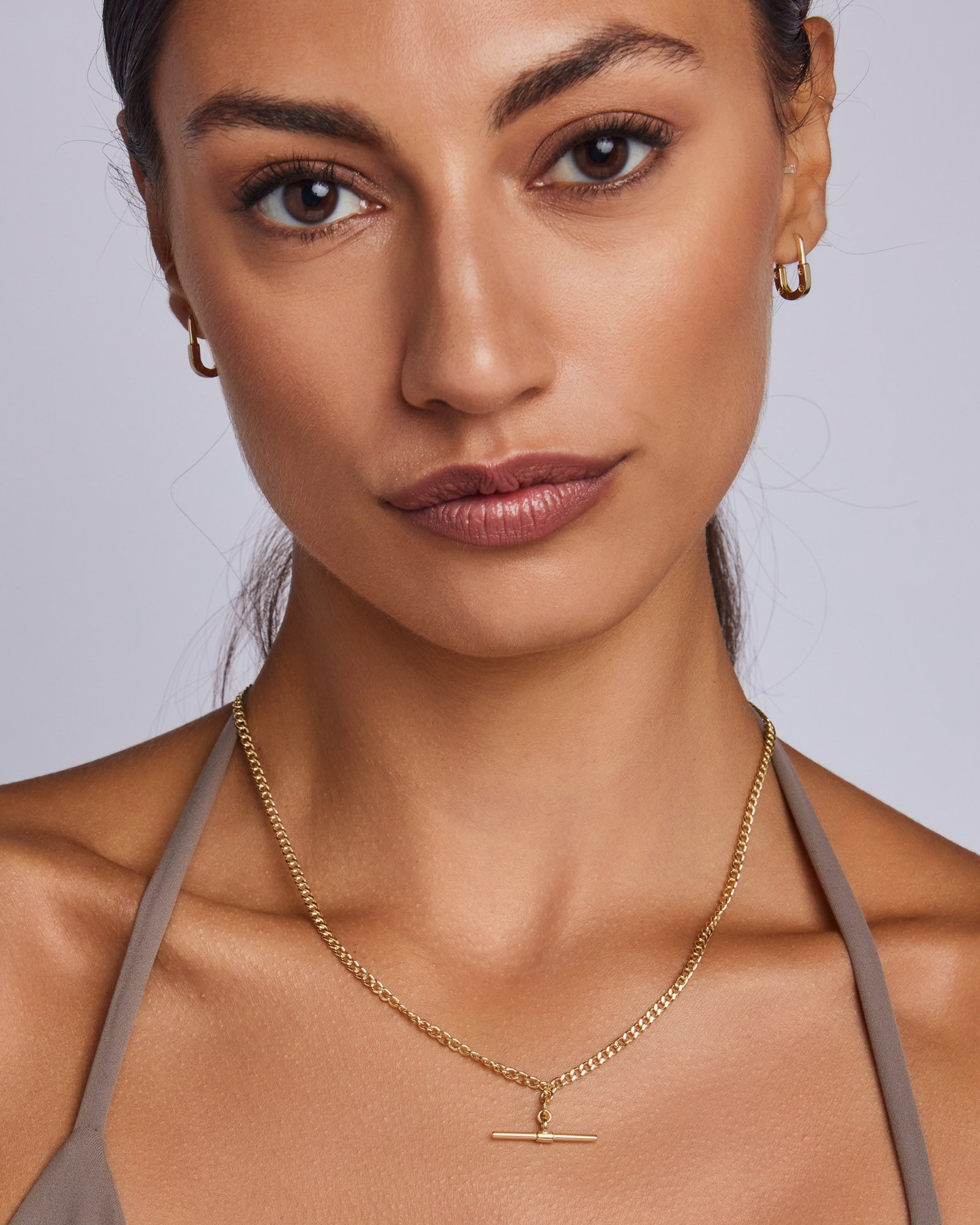 Glow 9K Gold Hollow Curb Albert T-Bar Necklace 45cm