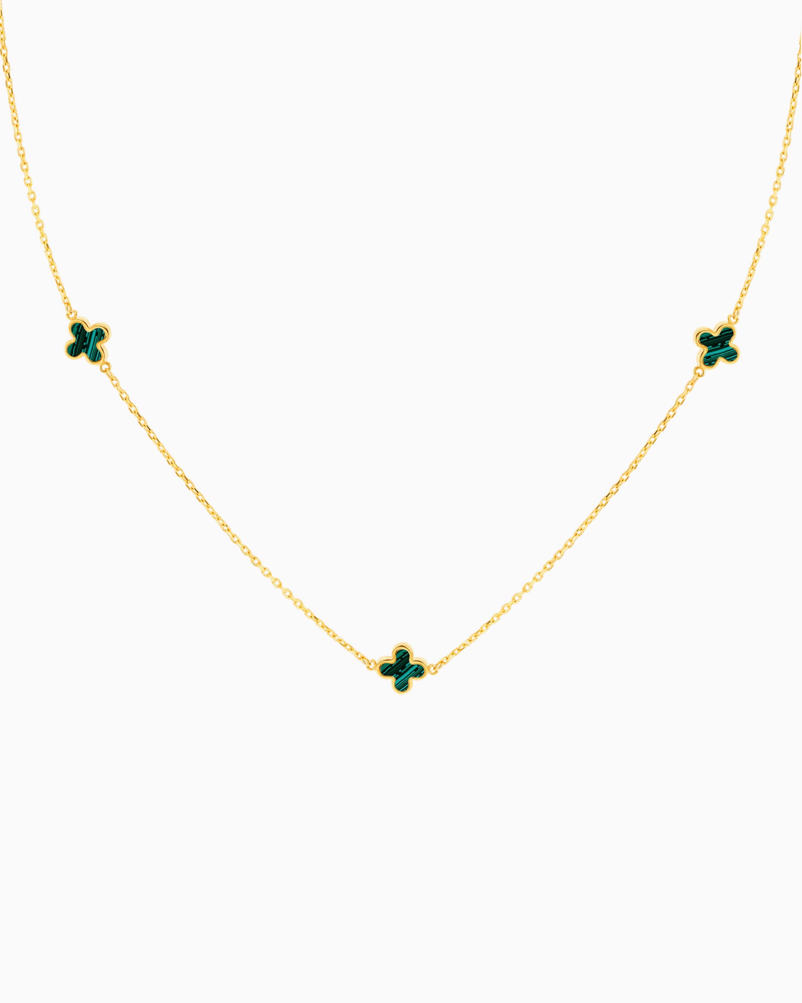Alina 9K Gold Malachite Petal Necklace
