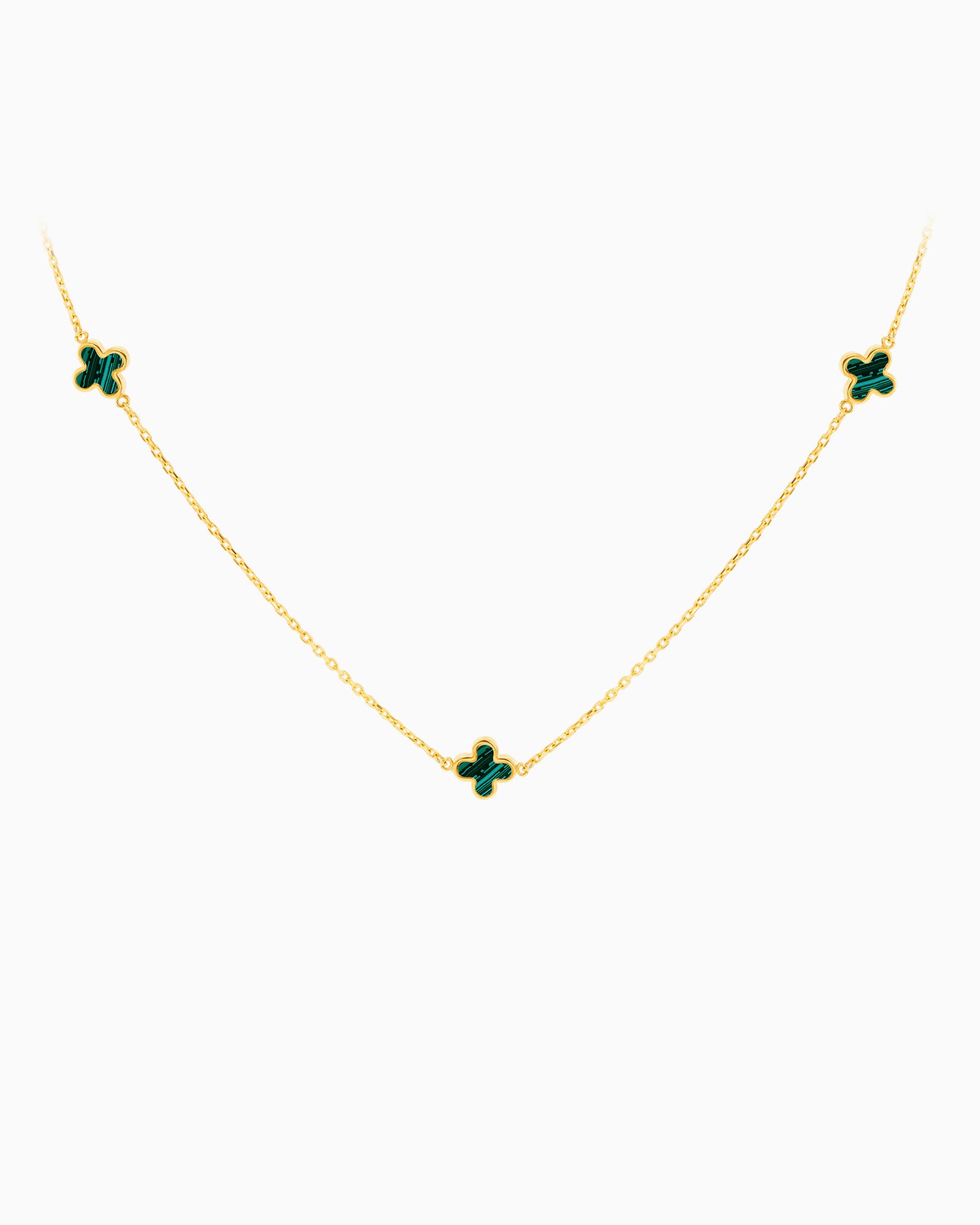 Alina 9K Gold Malachite Petal Necklace