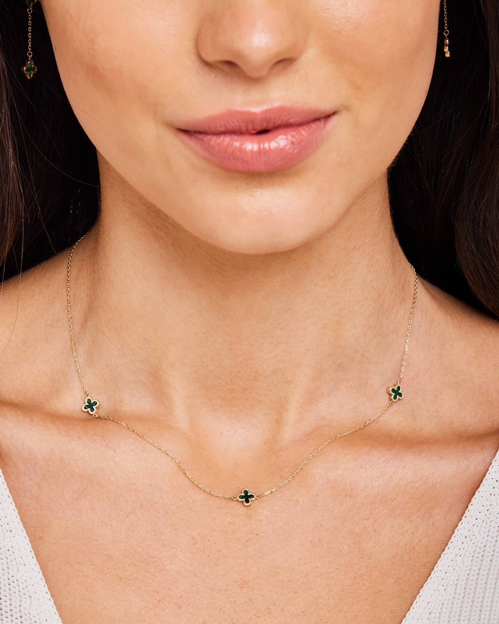 Alina 9K Gold Malachite Petal Necklace