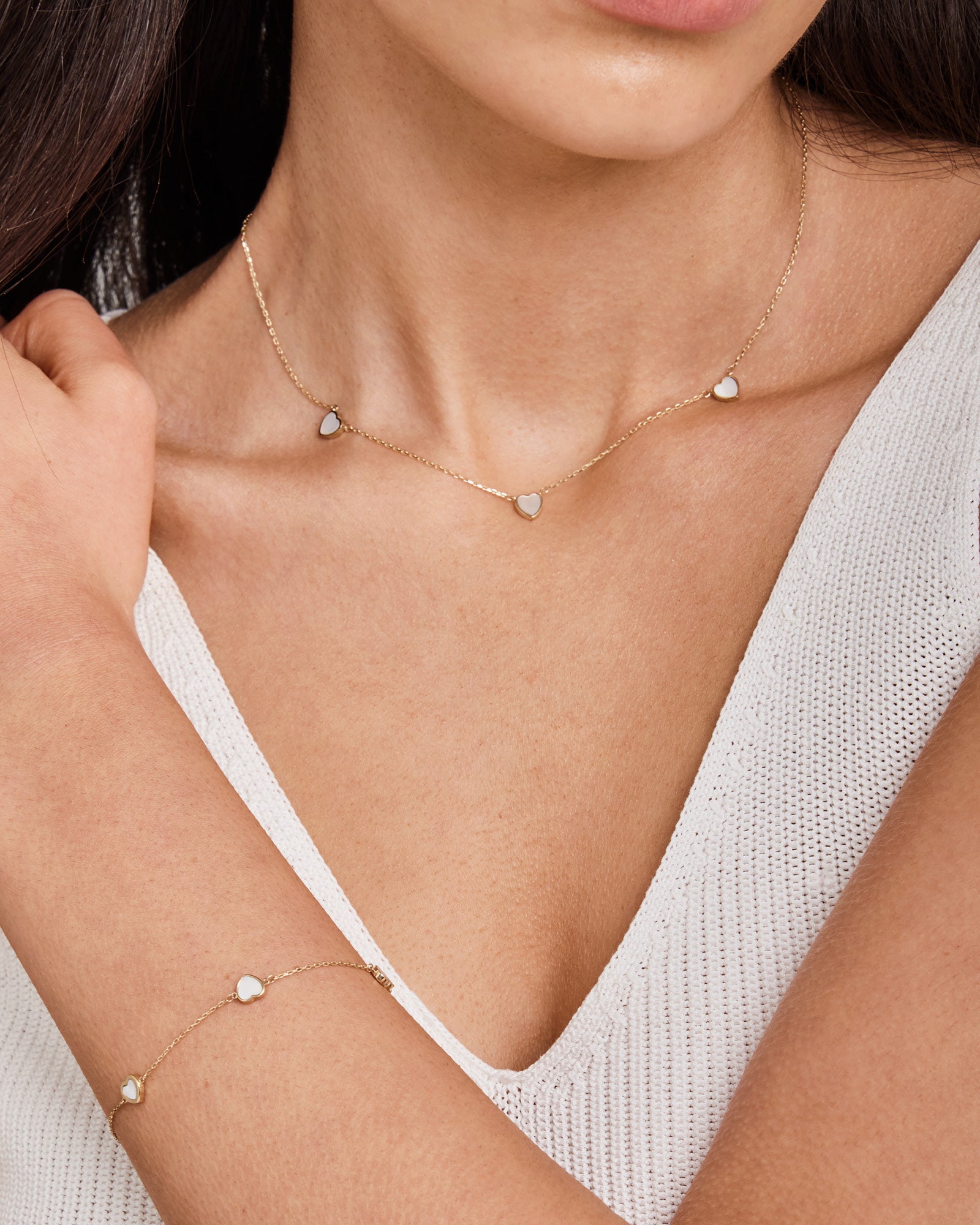 Linea 9K Gold Mother Of Pearl Heart Necklace