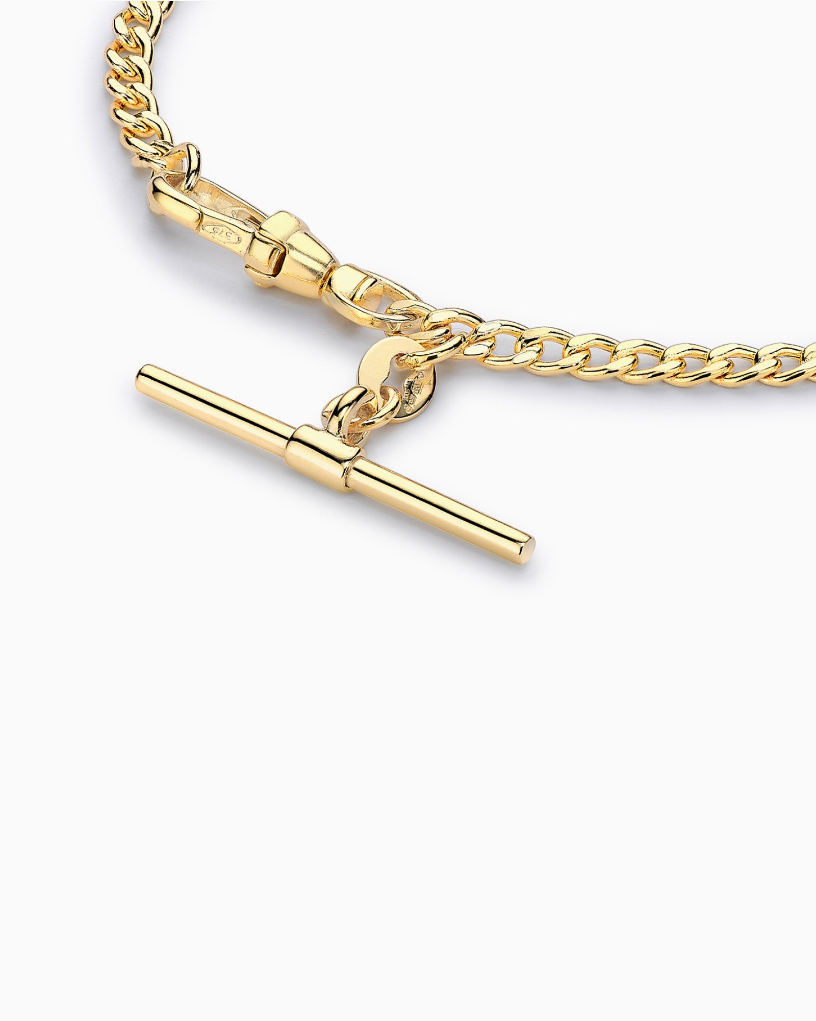Glow 9K Gold Hollow Curb Albert T-Bar Bracelet 19cm