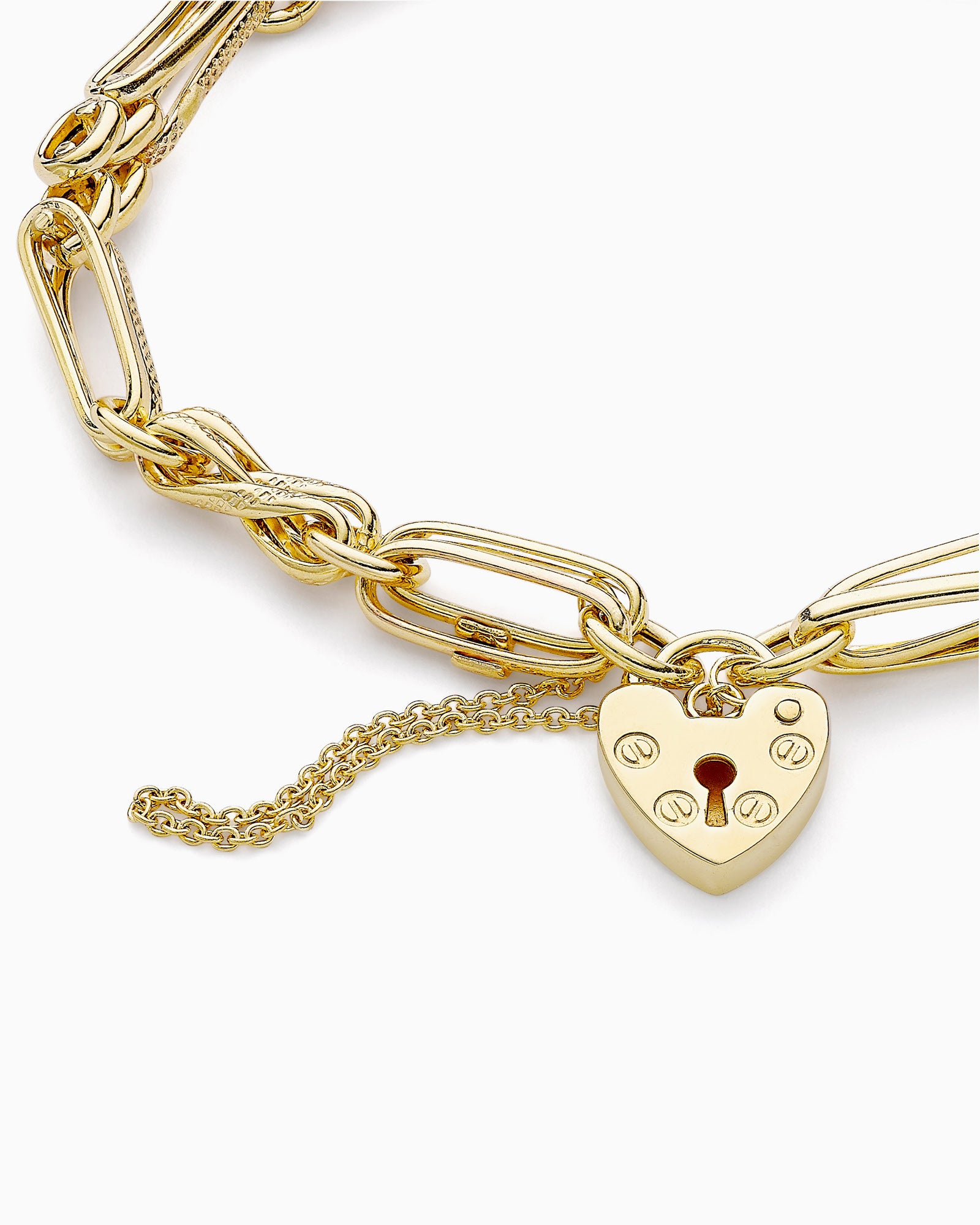 Glow 9K Gold Link & Panther Chain Padlock Bracelet 19cm
