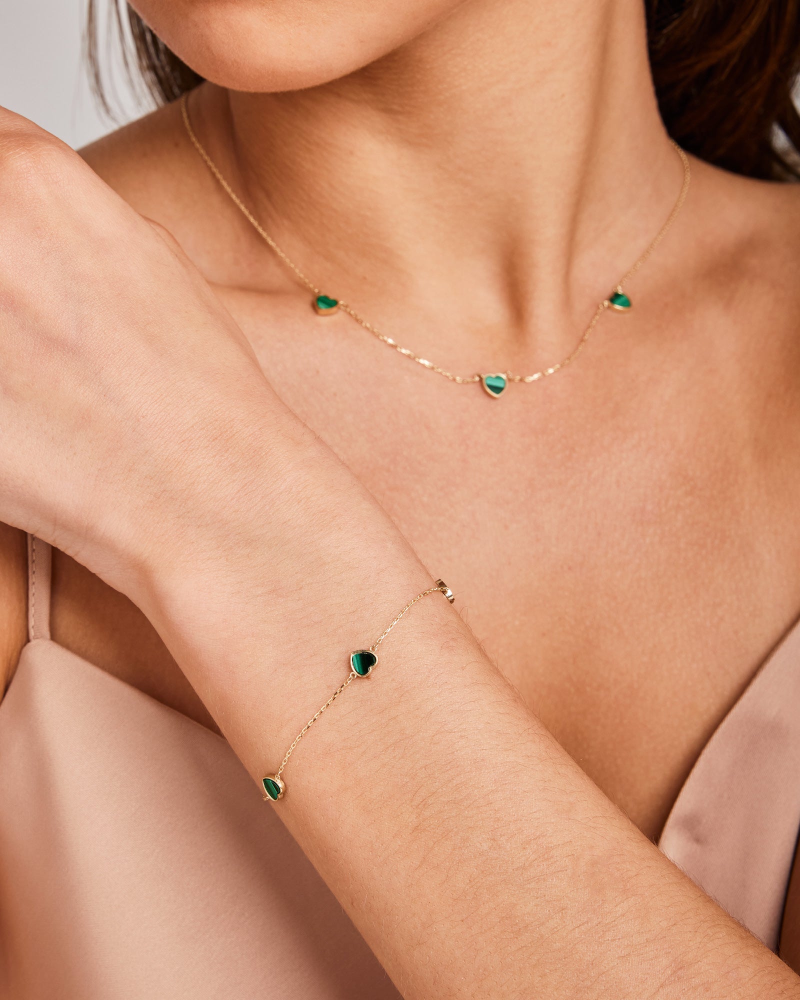 Linea 9K Gold Malachite Heart Bracelet