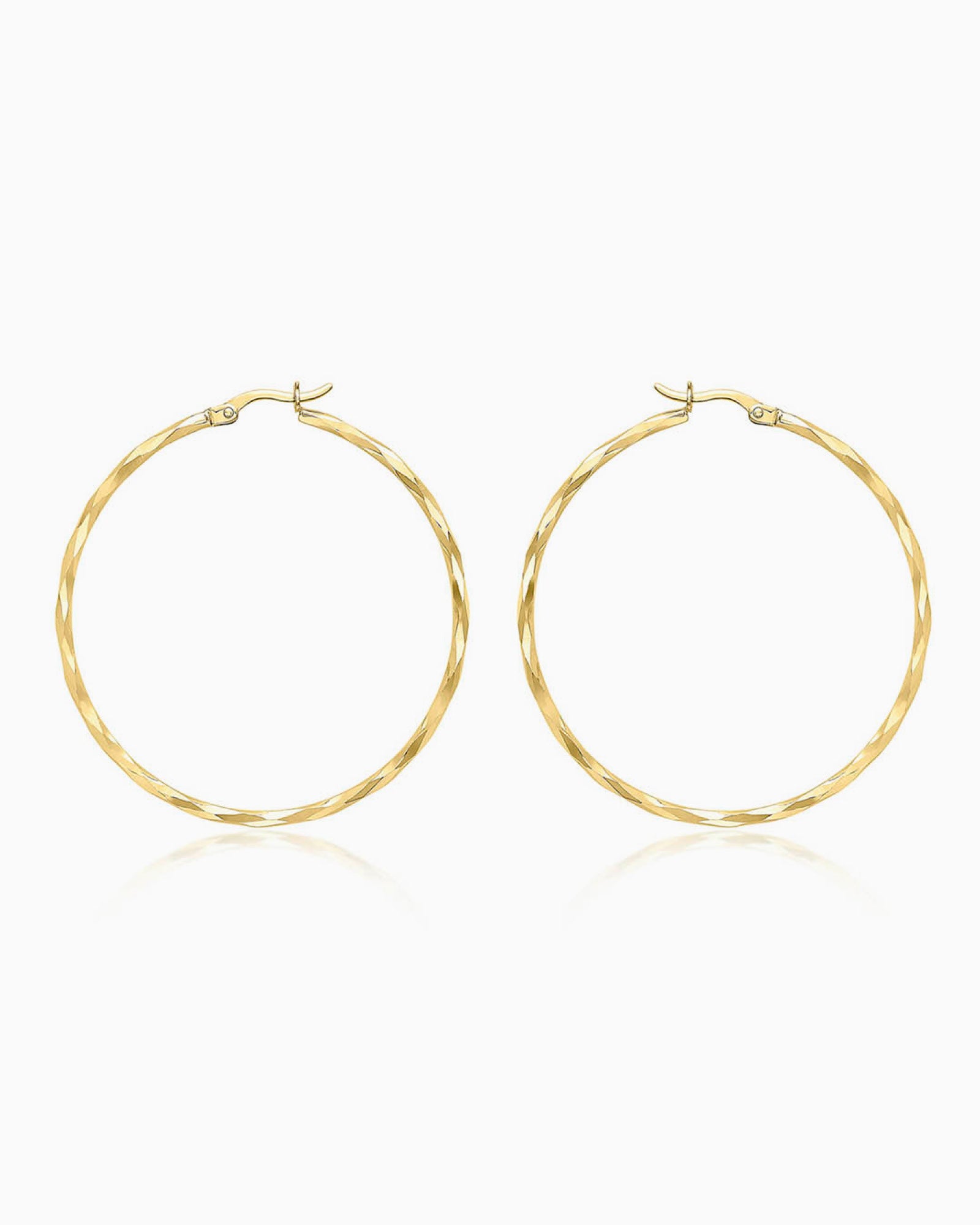 Essentials 9K Gold 42mm Diamond Cut Hoop Earrings