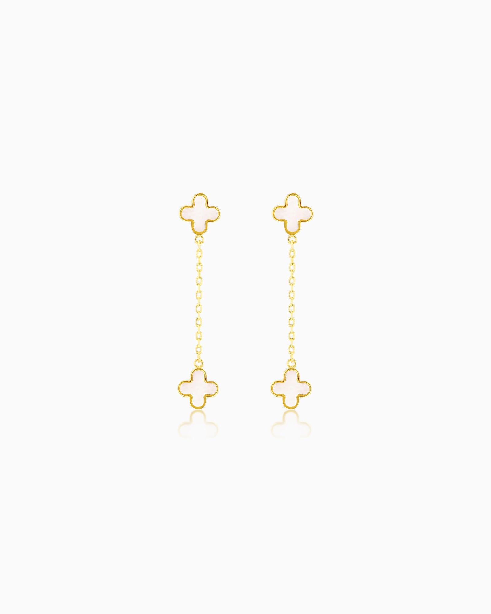 Linea 9K Gold Mother of Pearl Petal Chain Drop Stud Earrings