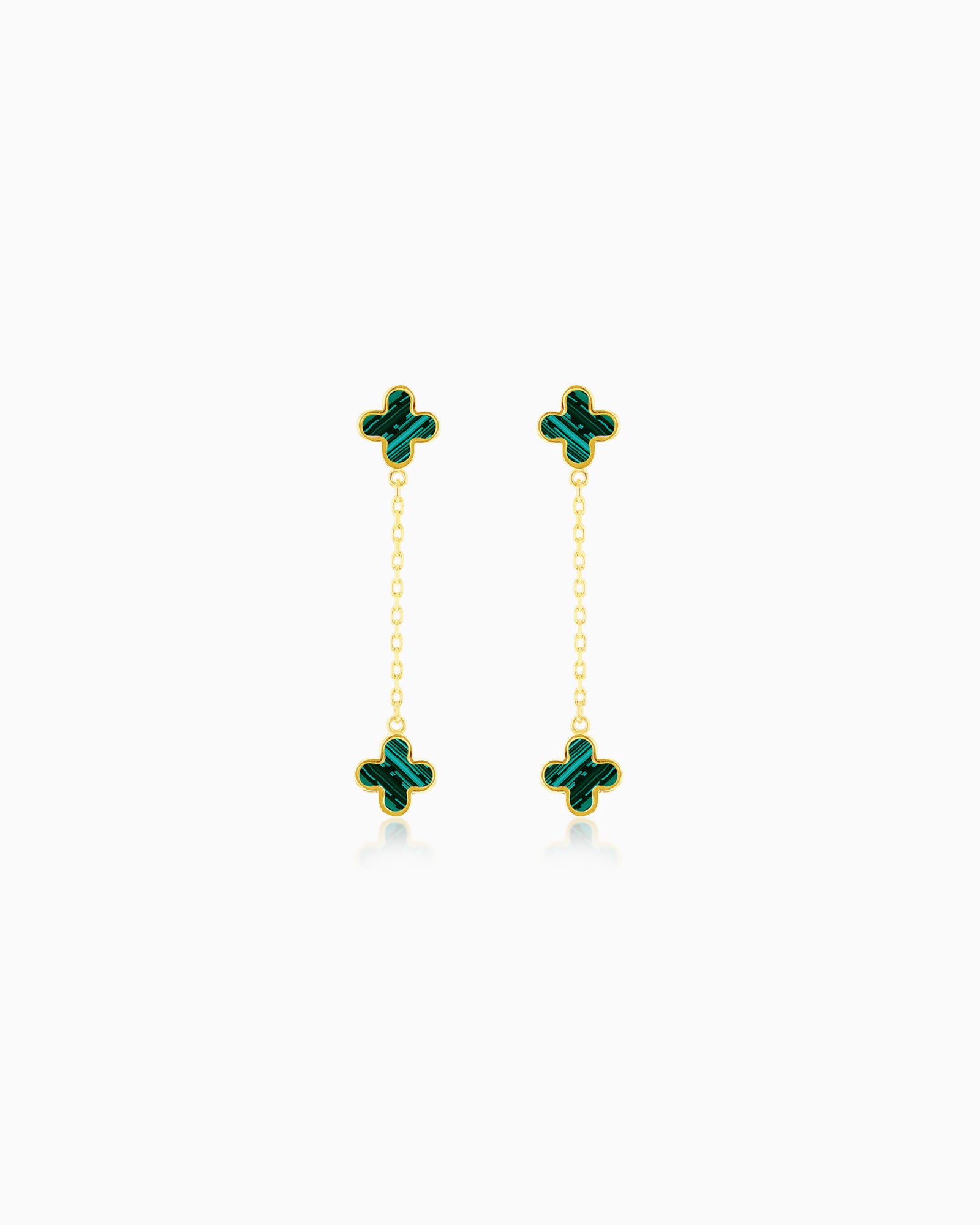 Linea 9K Gold Malachite Petal Chain Drop Stud Earrings