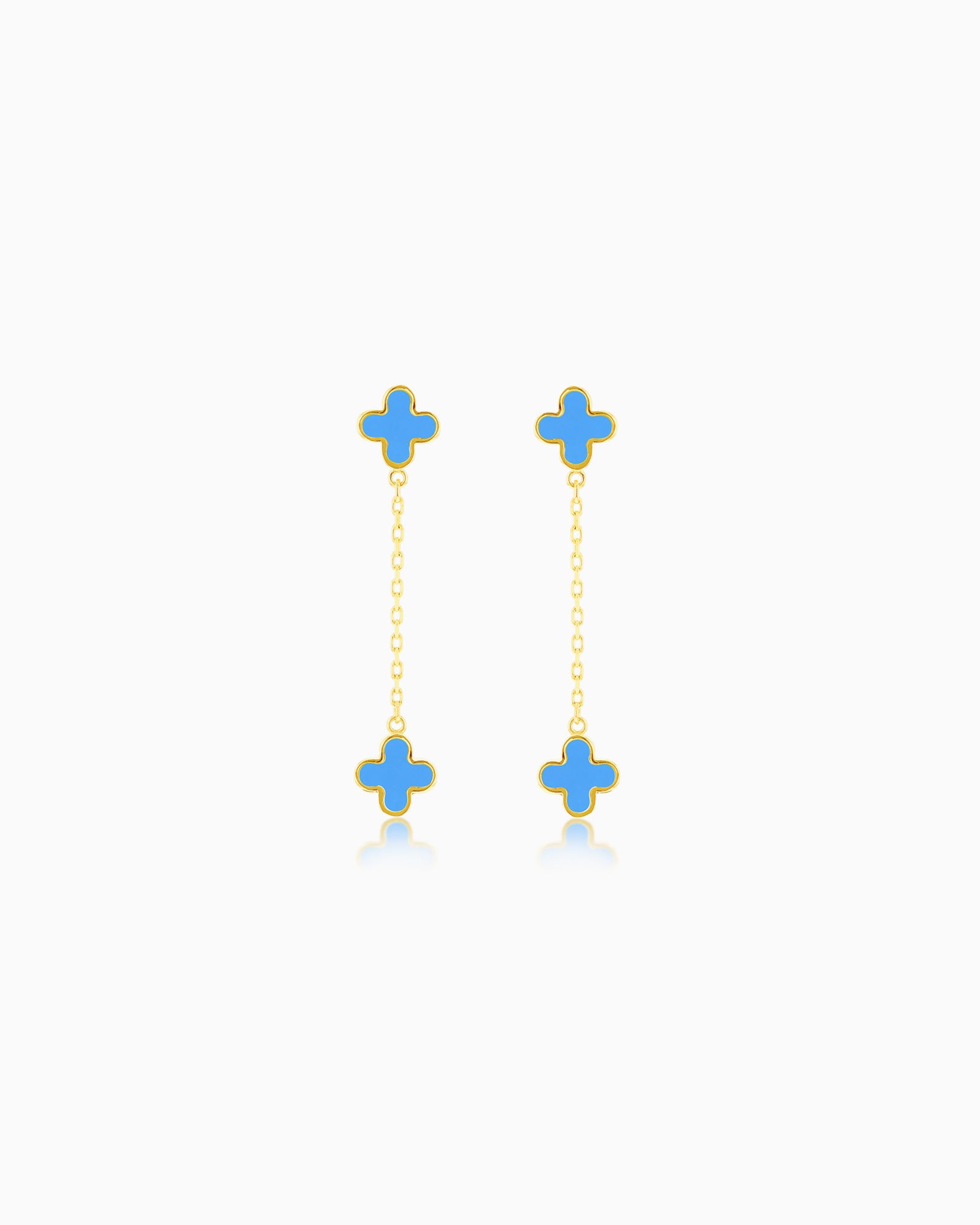Linea 9K Gold Turquoise Petal Chain Drop Stud Earrings