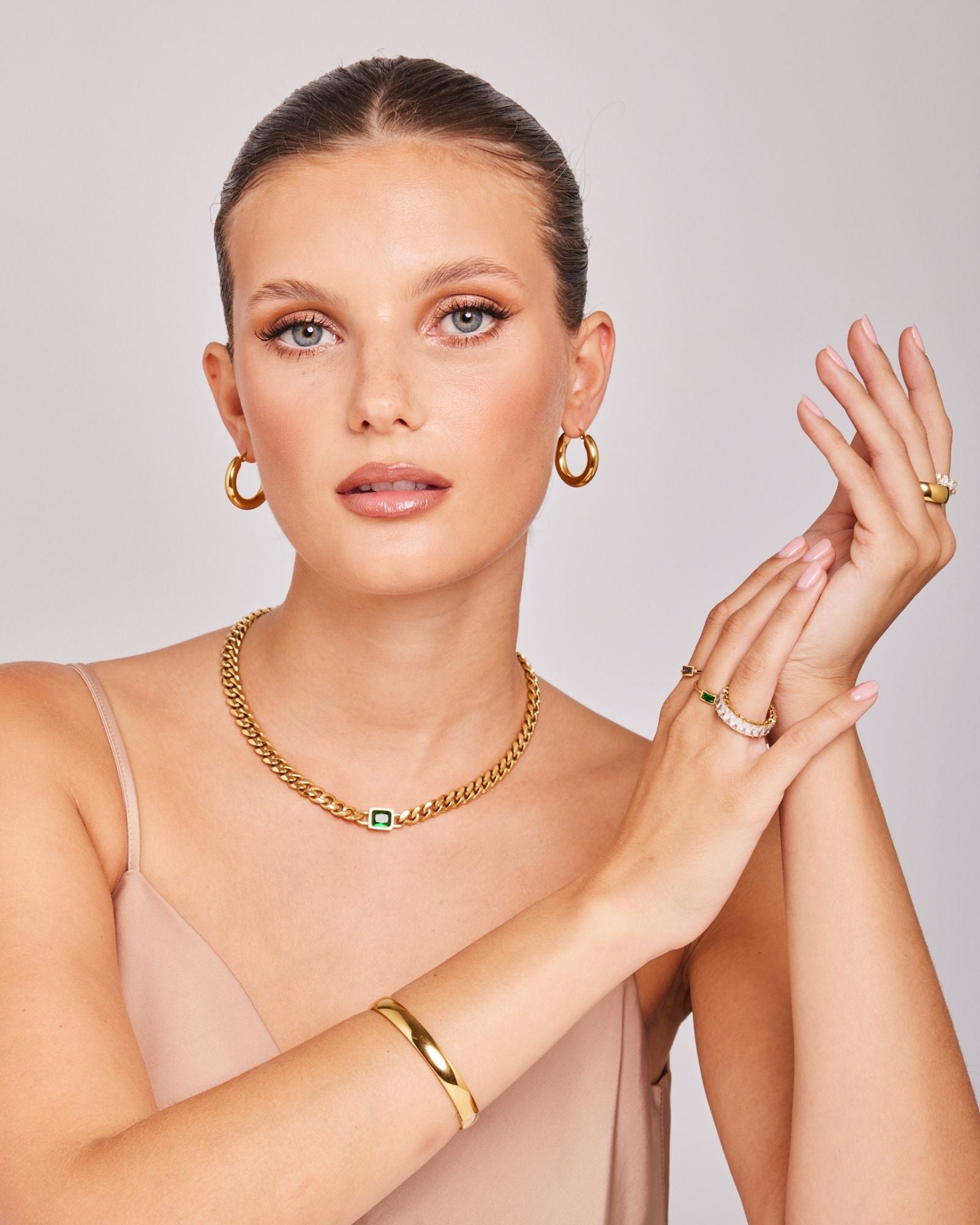 Aurora Gold Link Necklace & Essentials Hoops Set