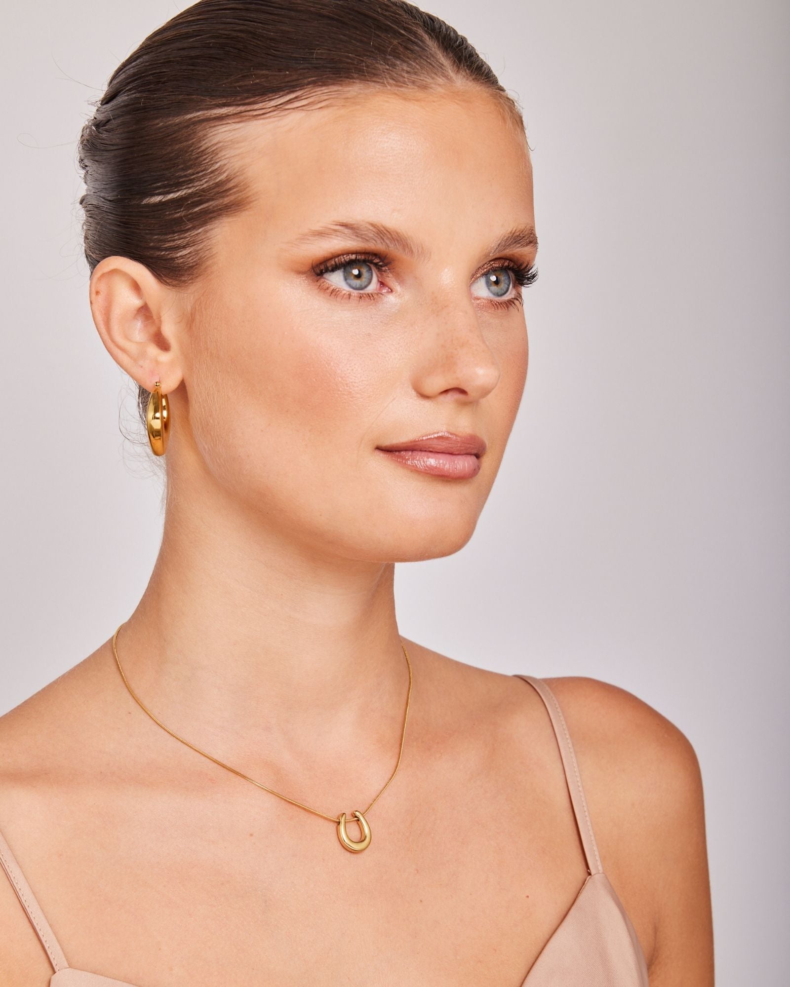 Essentials Gold Hoops and Horseshoe Necklace Set