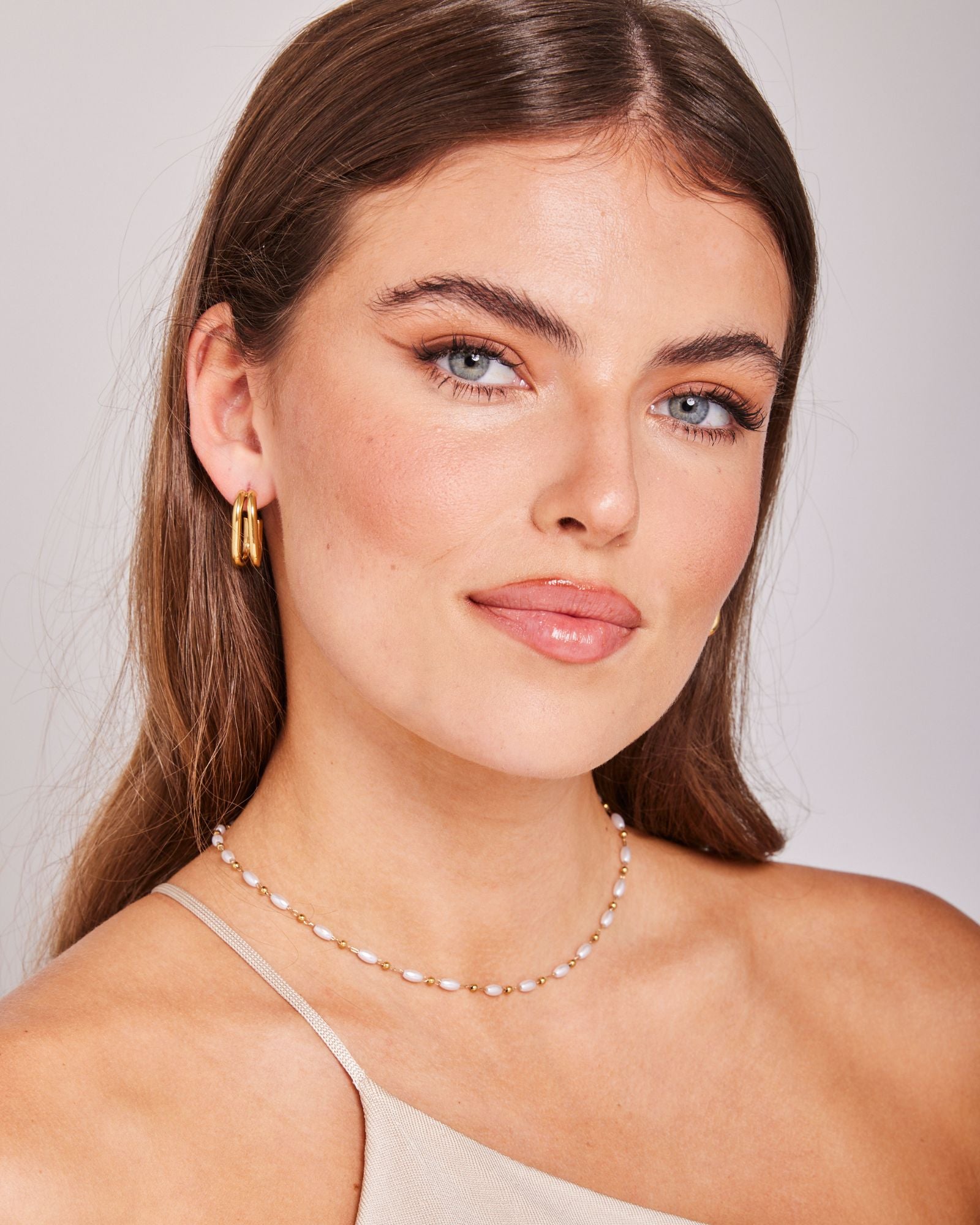 Opaline Pearl Necklace and Cascada Double Hoop Earrings Set