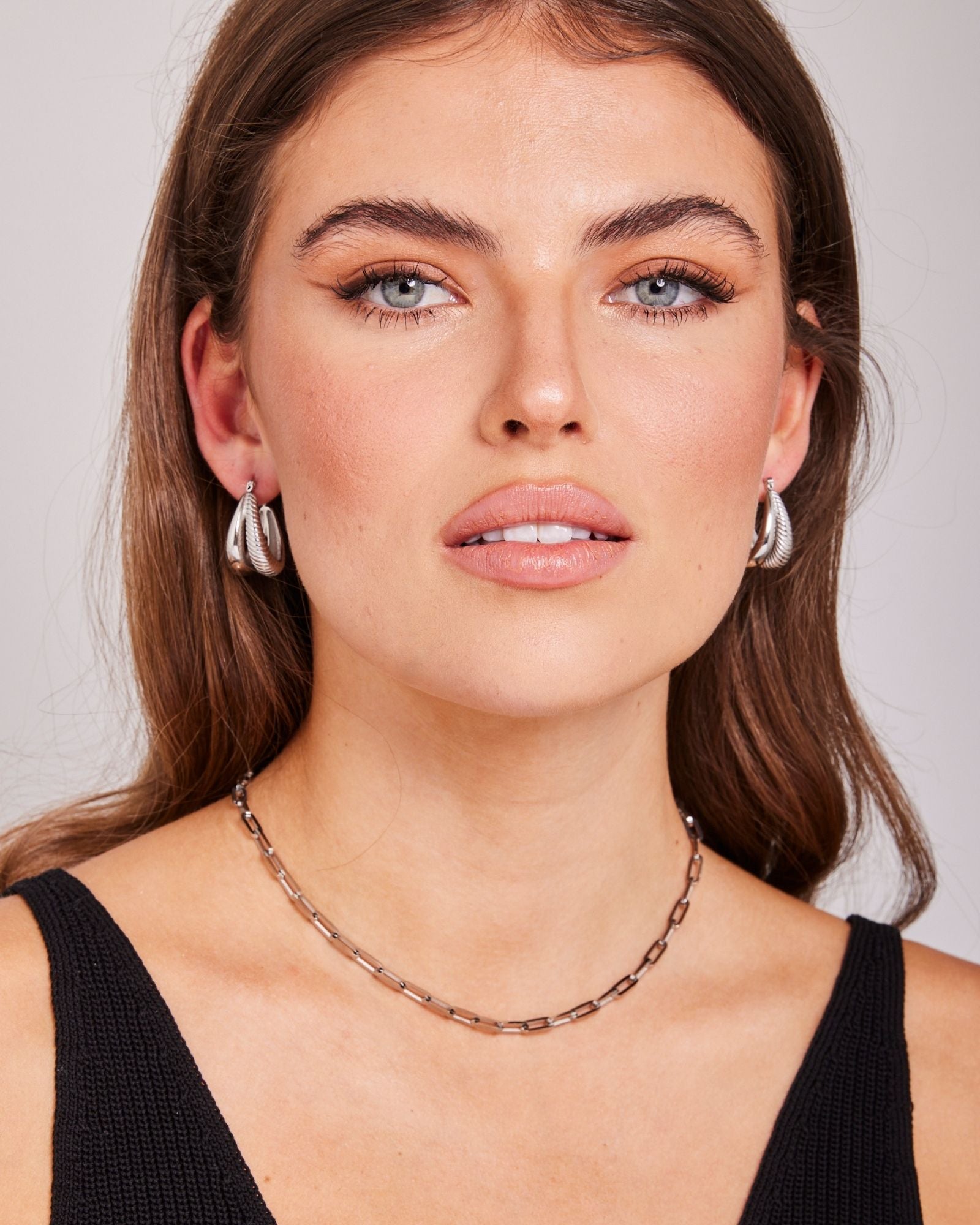 Cascada Silver Hoops & Link Chain Set