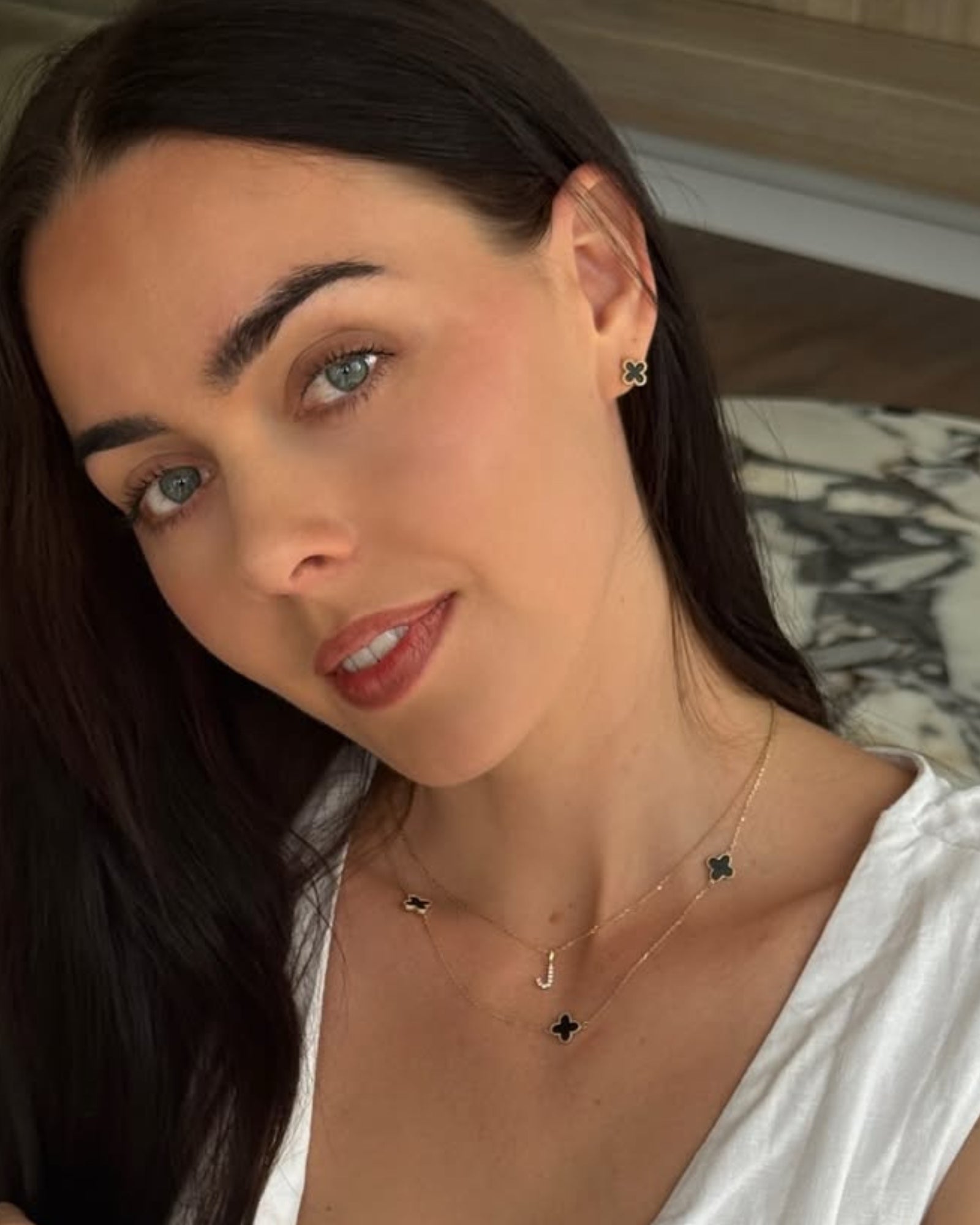 Alina 9K Gold Black Onyx Clover Stud Earrings