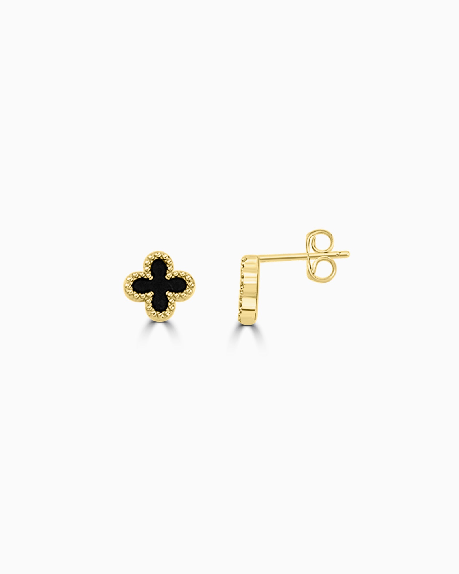 Alina 9K Gold Black Onyx Clover Stud Earrings