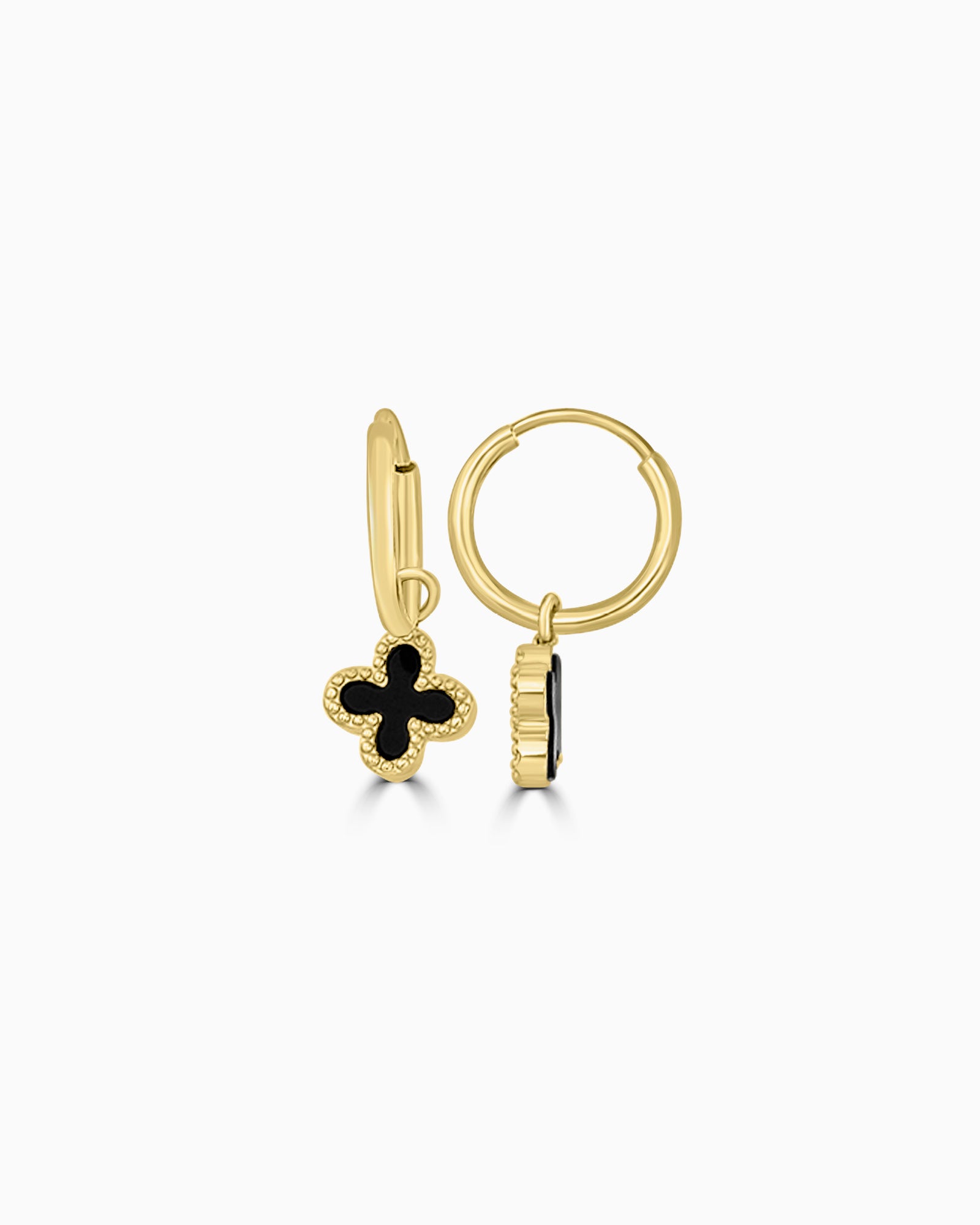 Alina 9K Gold Black Onyx Clover Huggies
