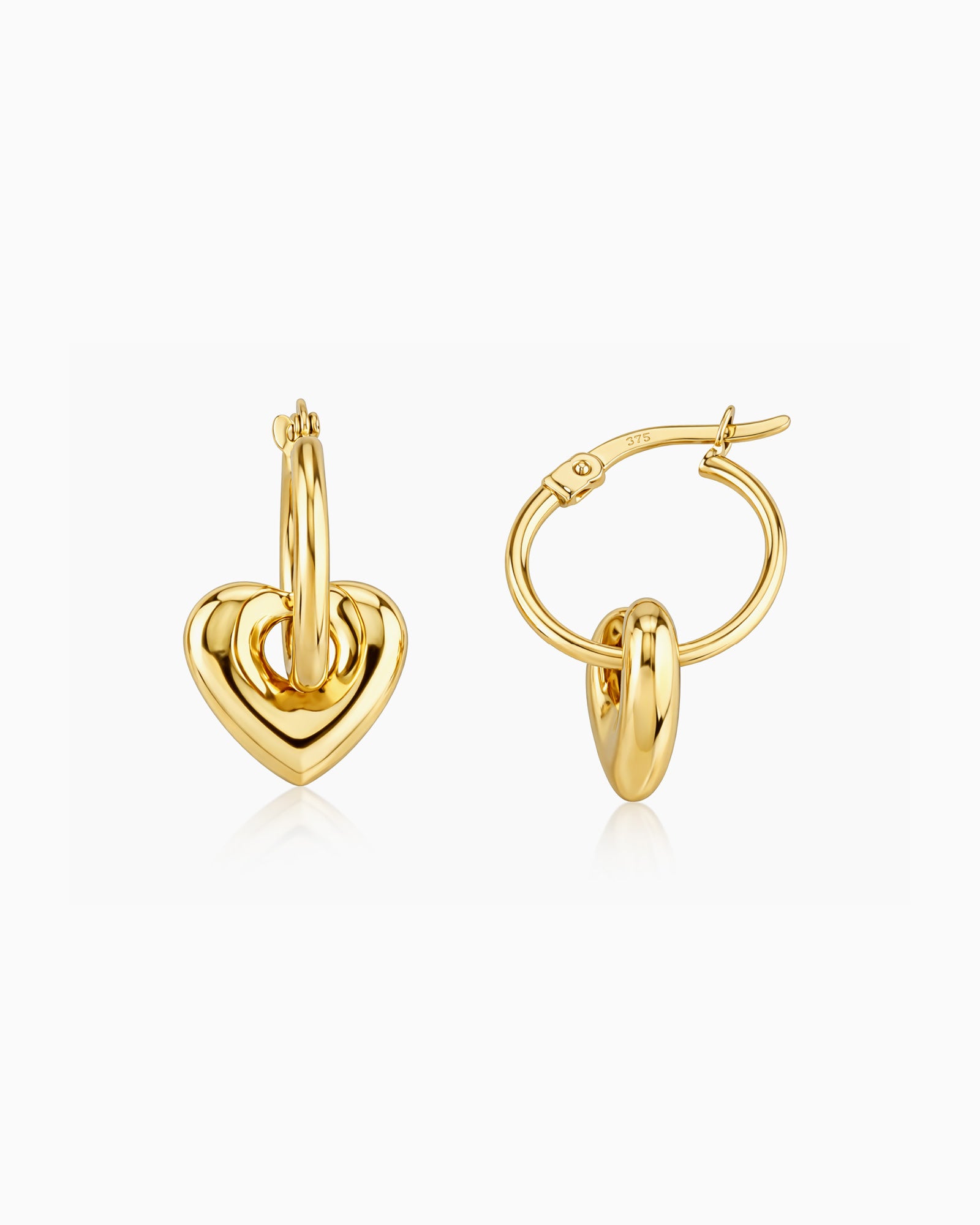 Glow 9K Gold Heart Detail Hoop Earrings