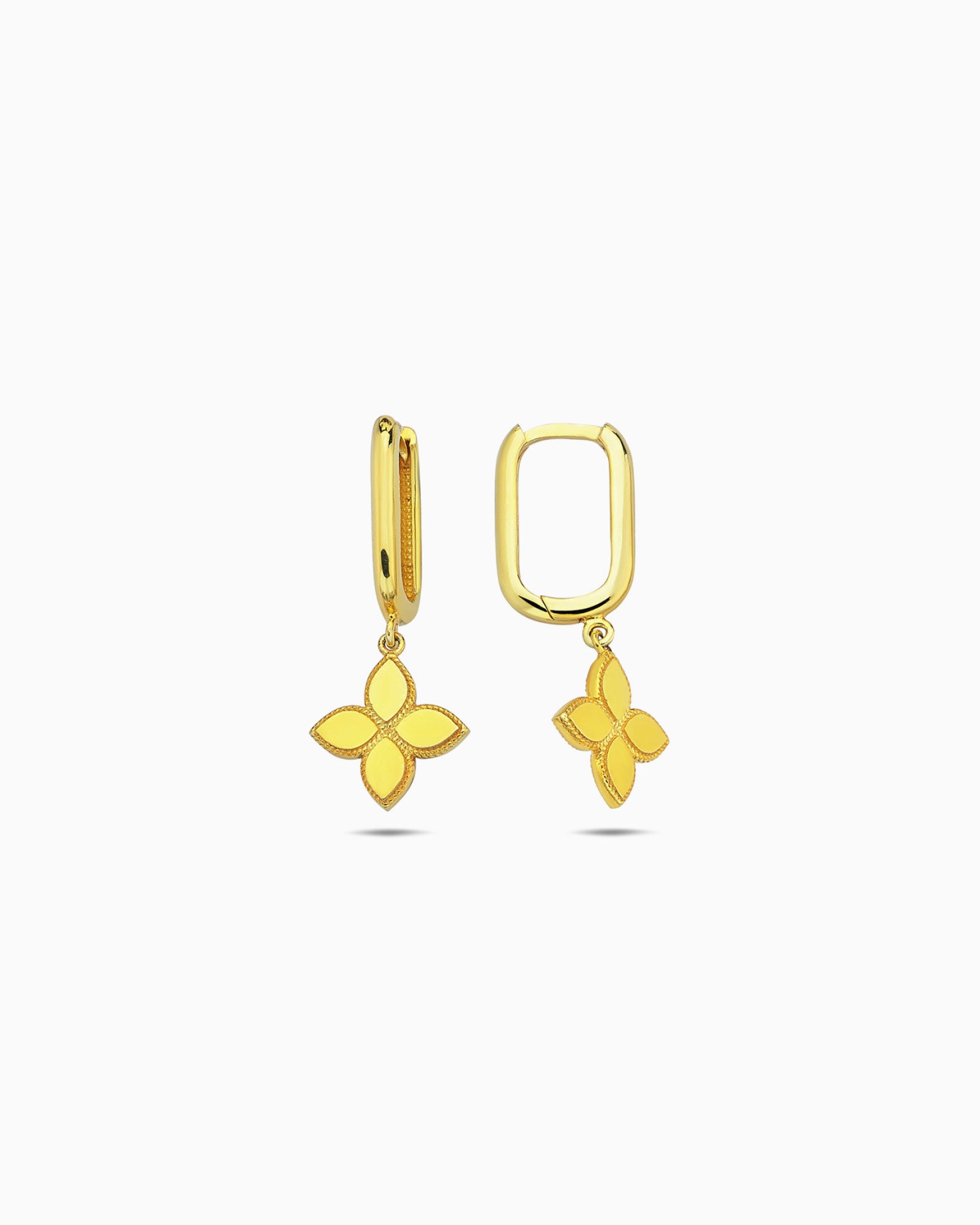 Alina 9K Gold Floral Drop Huggie Earrings