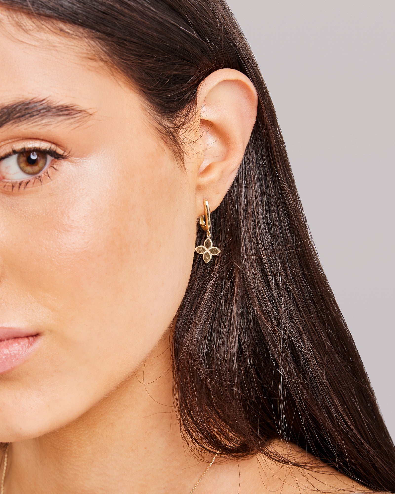 Alina 9K Gold Floral Drop Huggie Earrings