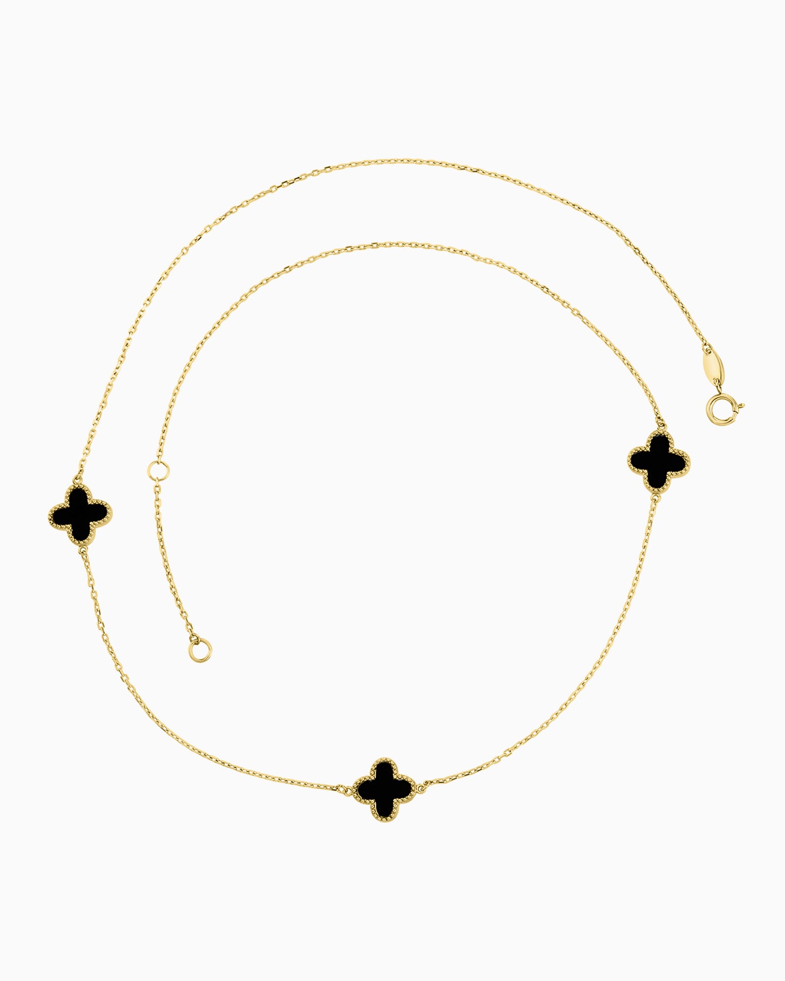 Alina 9K Gold Black Onyx 3 Clover Necklace 45cm