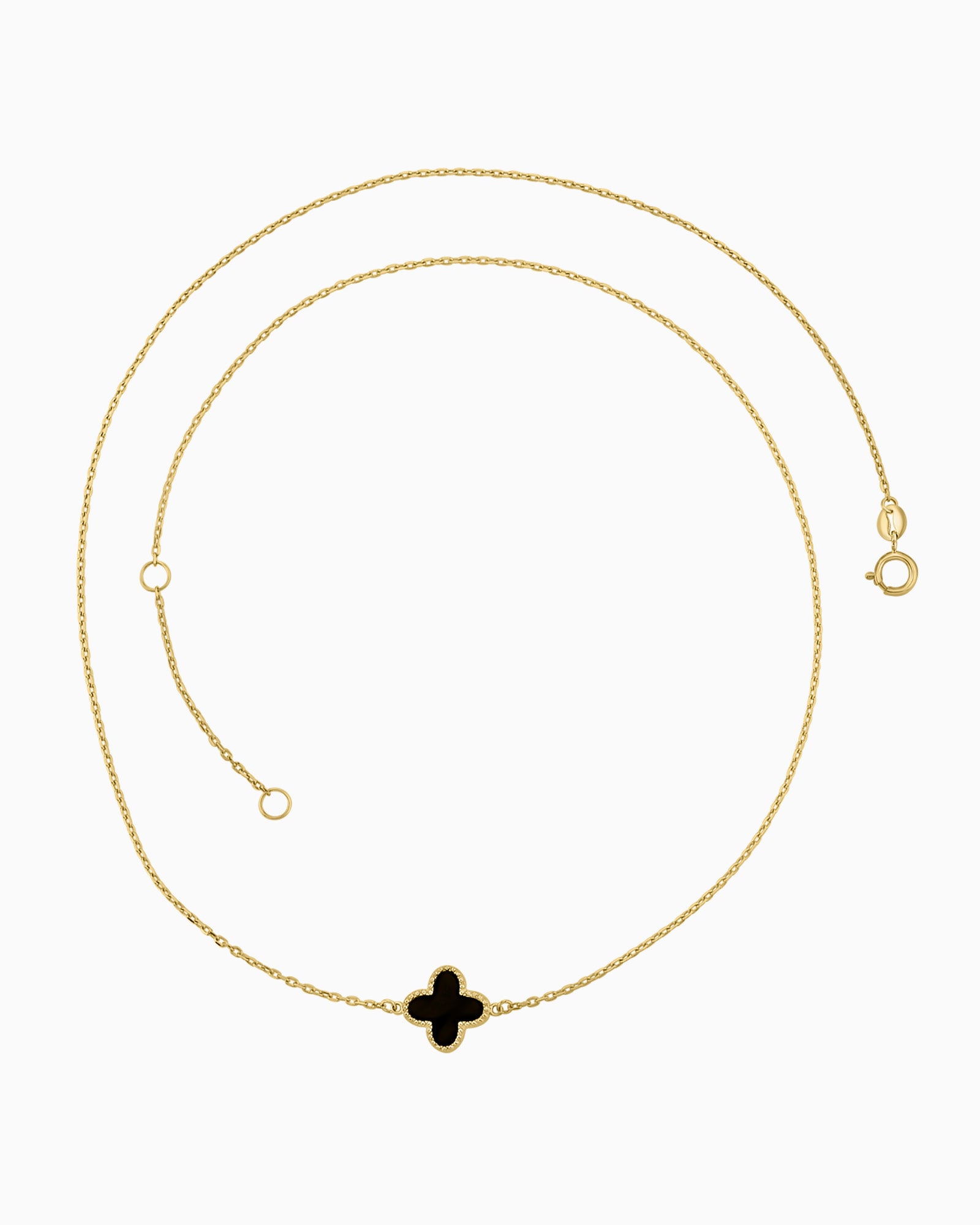 Alina 9K Gold Black Onyx Clover Necklace 45cm