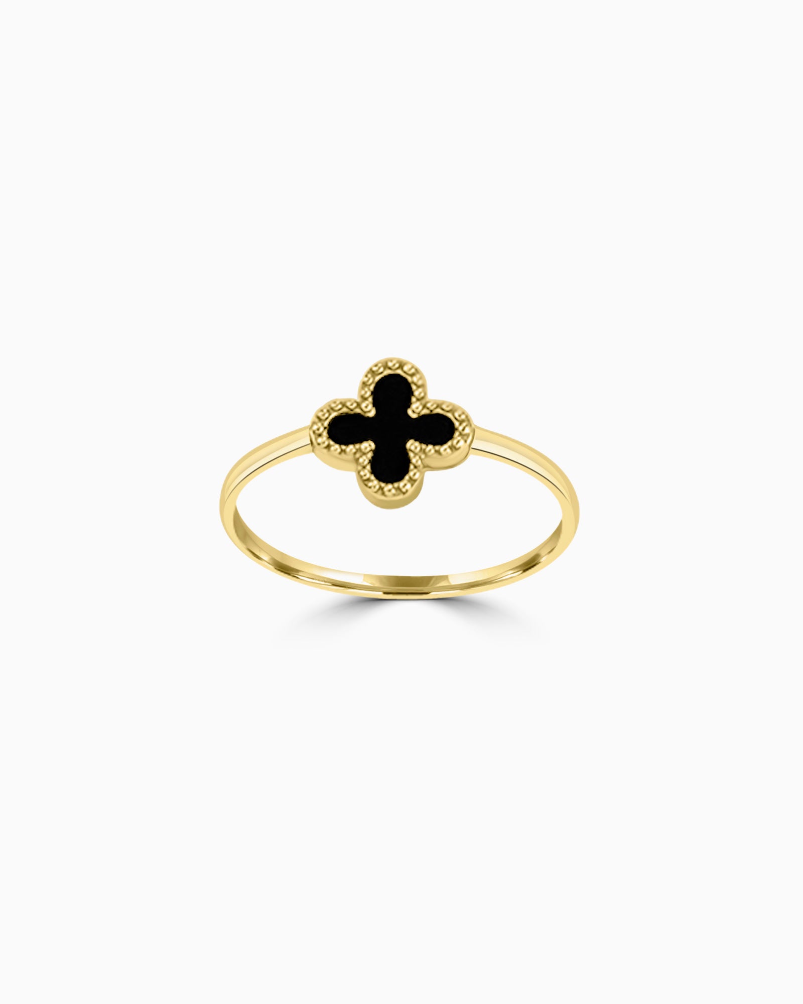 Alina 9K Gold Black Onyx Clover Ring