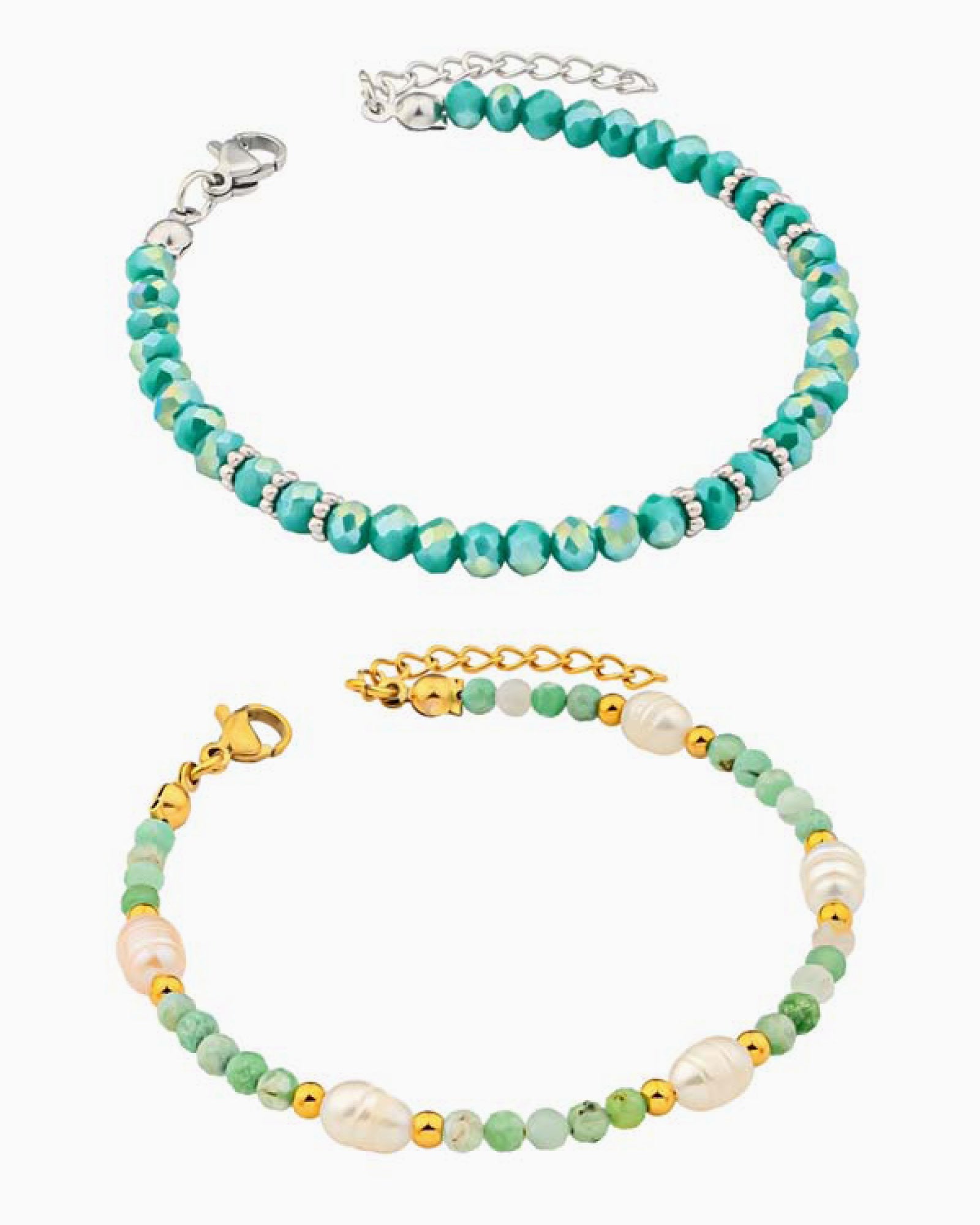 Solara Turquoise Jade & Freshwater Pearl Beaded Bracelet Set