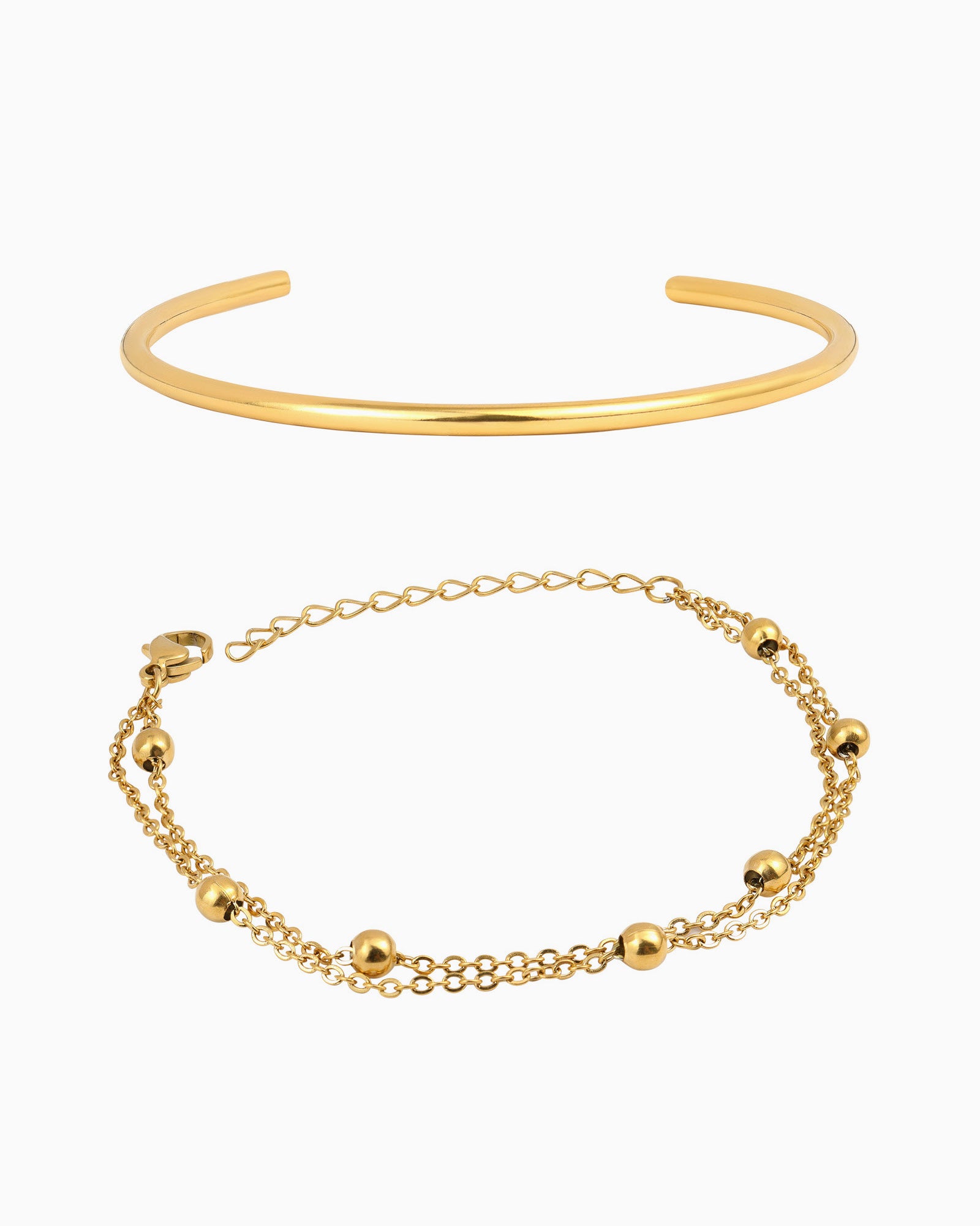 Gold Cuff & Layered Chain Bracelet Set