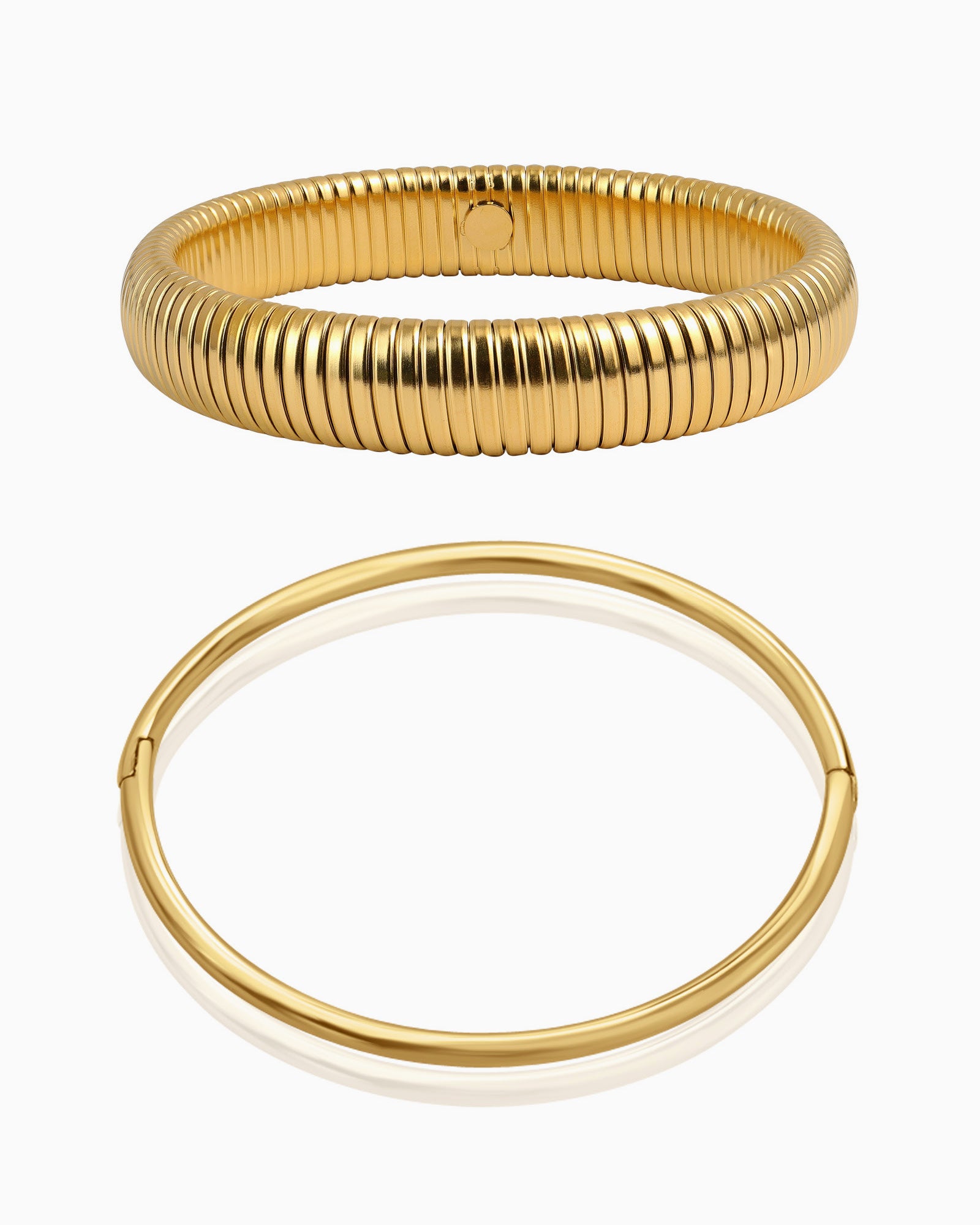 Gold Ribbed Bangle Duo