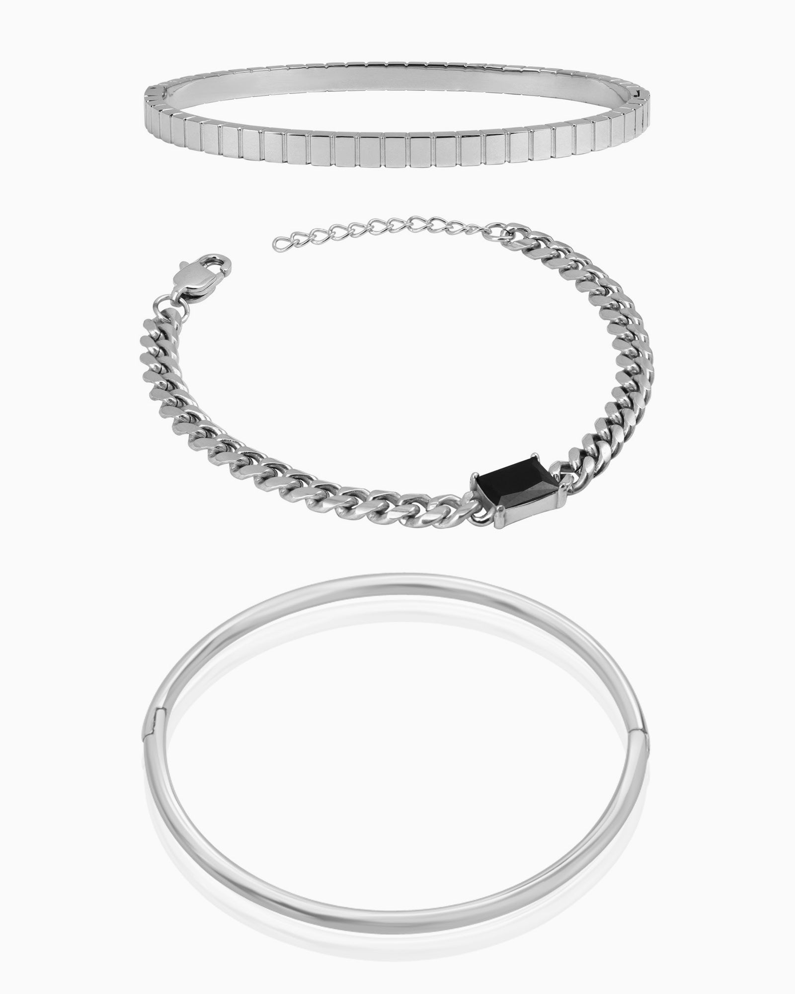 Silver Chain & Bangle Bracelet Set