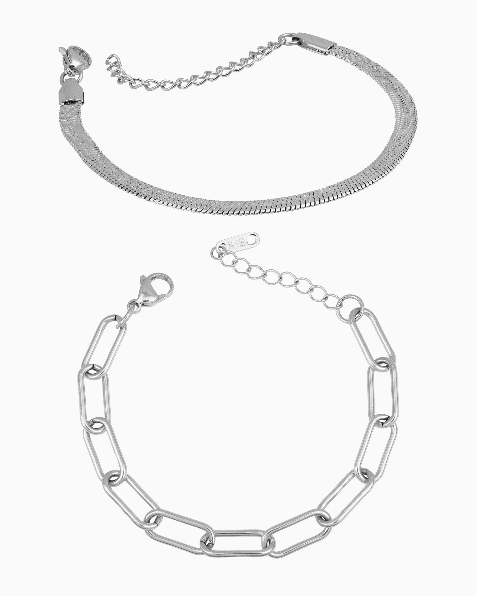 Silver Duo Chain Bracelet Set