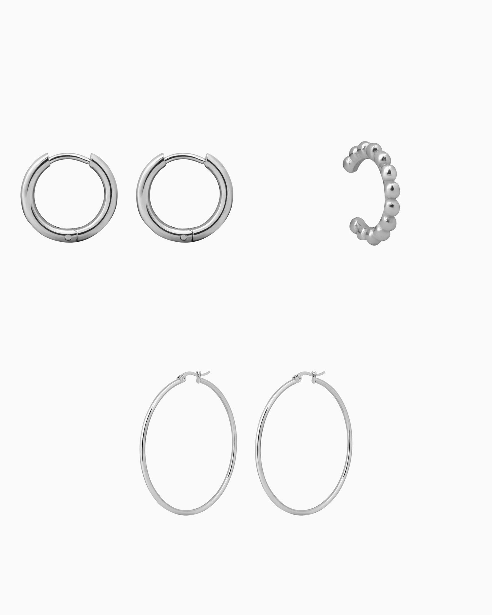 Silver Everyday Hoops & Ear Cuff Set