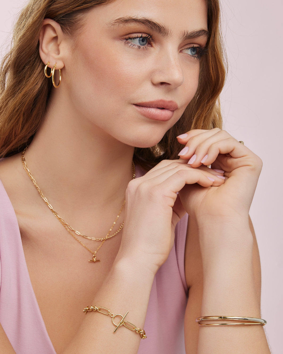 Lustre 14k Gold Vermeil Alternate Link T-Bar Bracelet 19cm