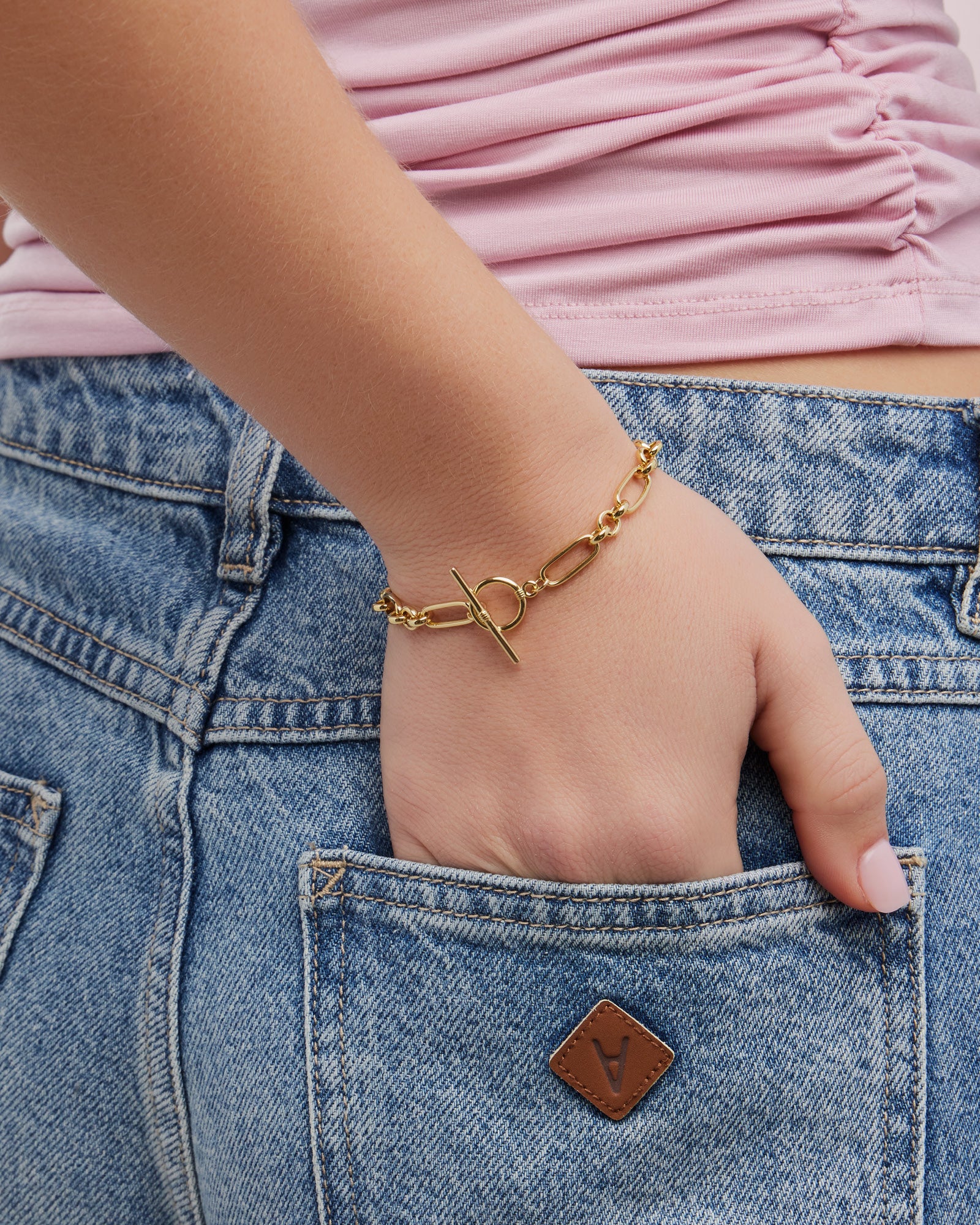Lustre 14k Gold Vermeil Alternate Link T-Bar Bracelet 19cm