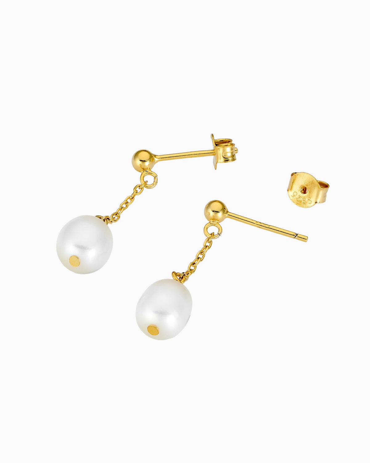 Perla 14k Gold Vermeil Pearl Chain Drop Stud Earrings