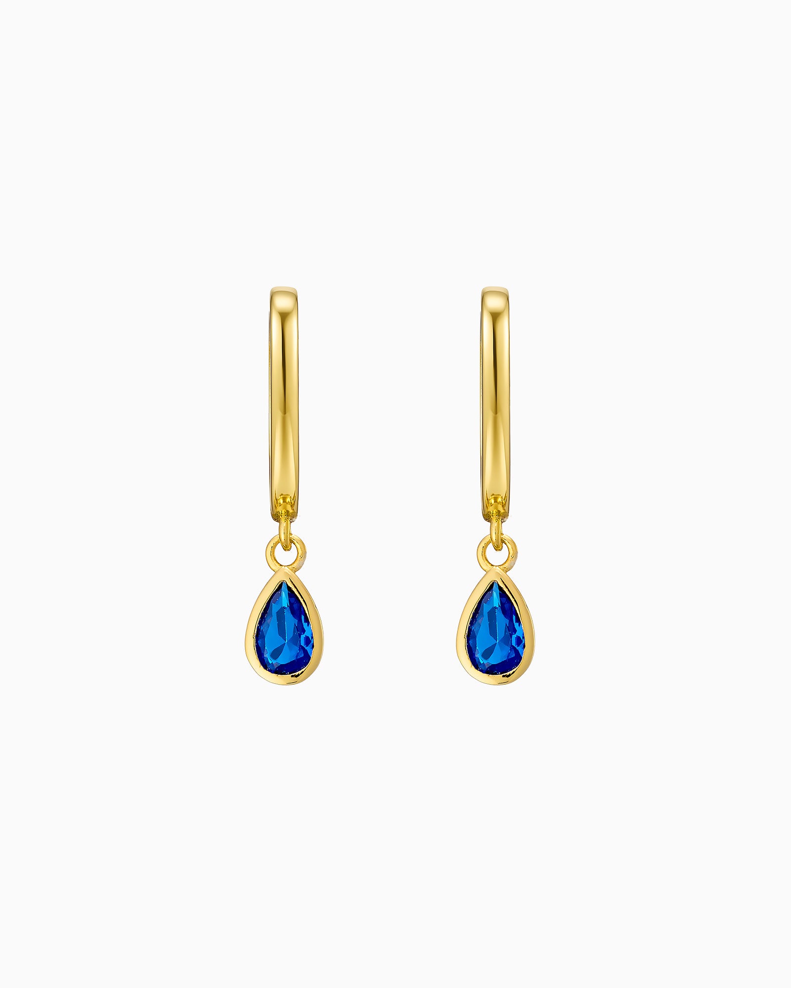 Lustre 14k Gold Vermeil Blue Cubic Zirconia Pear Drop Huggies