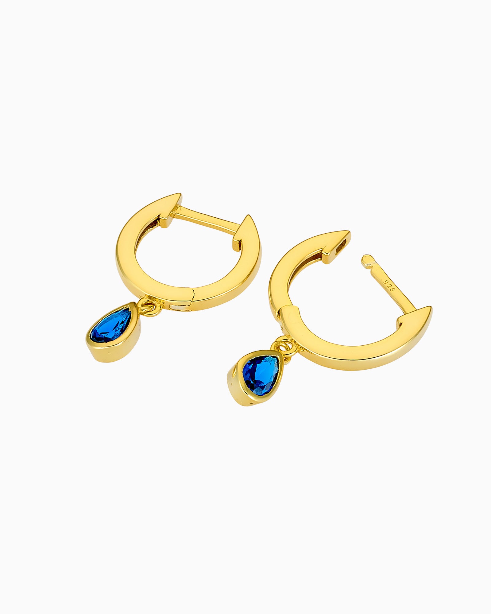 Lustre 14k Gold Vermeil Blue Cubic Zirconia Pear Drop Huggies
