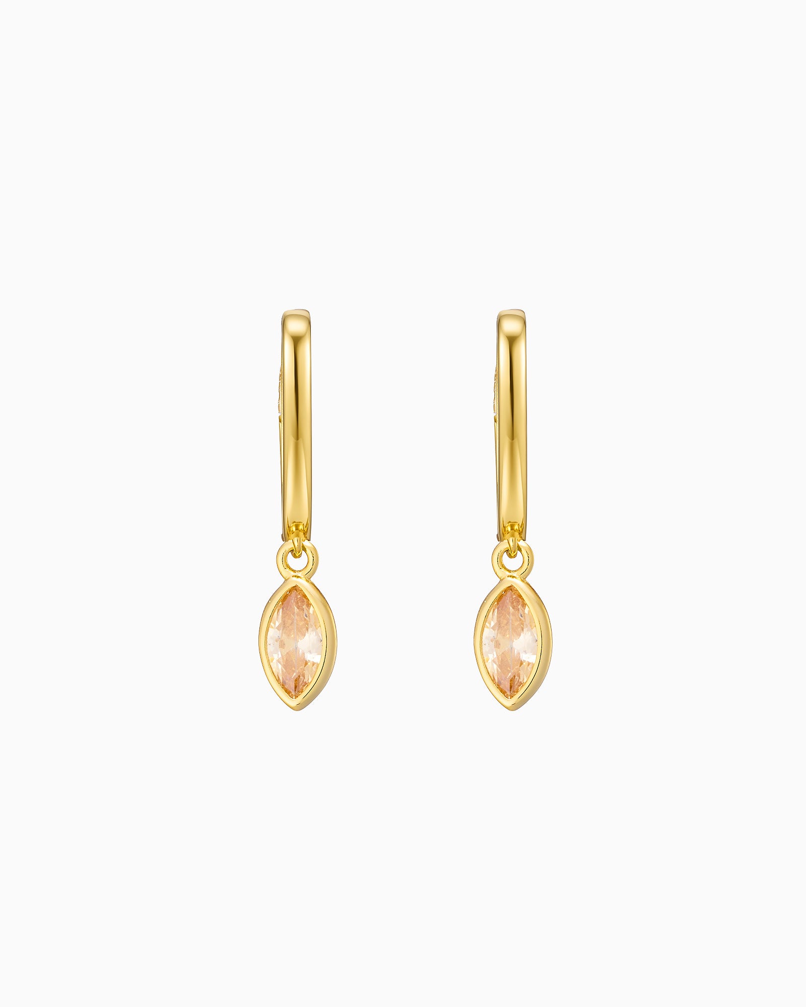 Lustre 14k Gold Vermeil Champagne Cubic Zirconia Marquise Drop Huggies