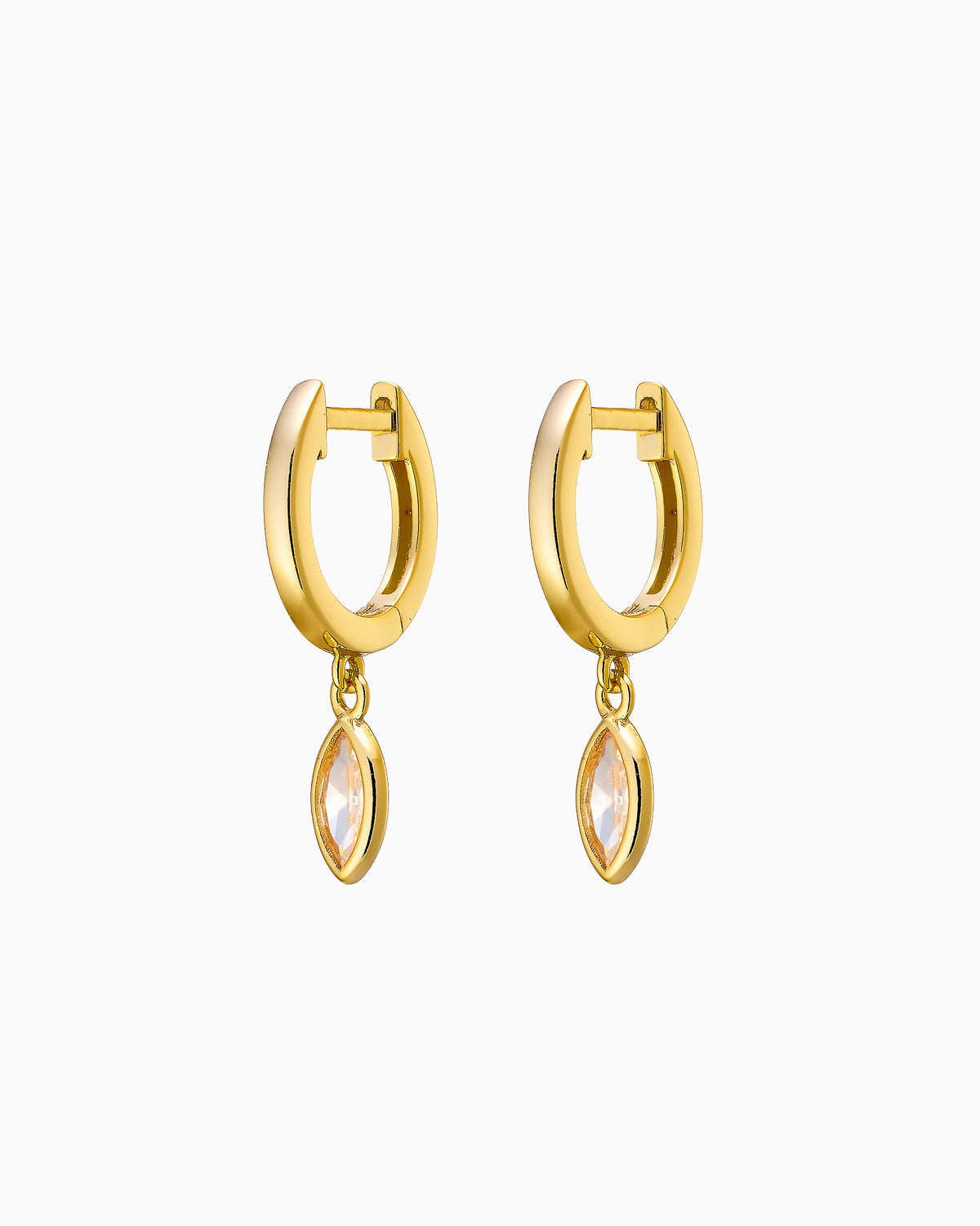 Lustre 14k Gold Vermeil Champagne Cubic Zirconia Marquise Drop Huggies