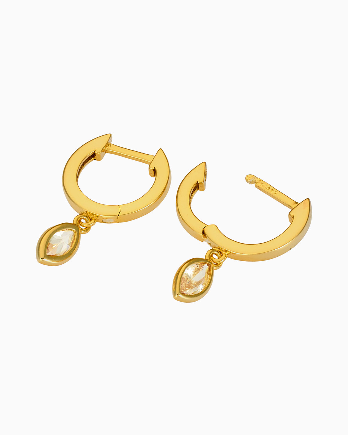Lustre 14k Gold Vermeil Champagne Cubic Zirconia Marquise Drop Huggies