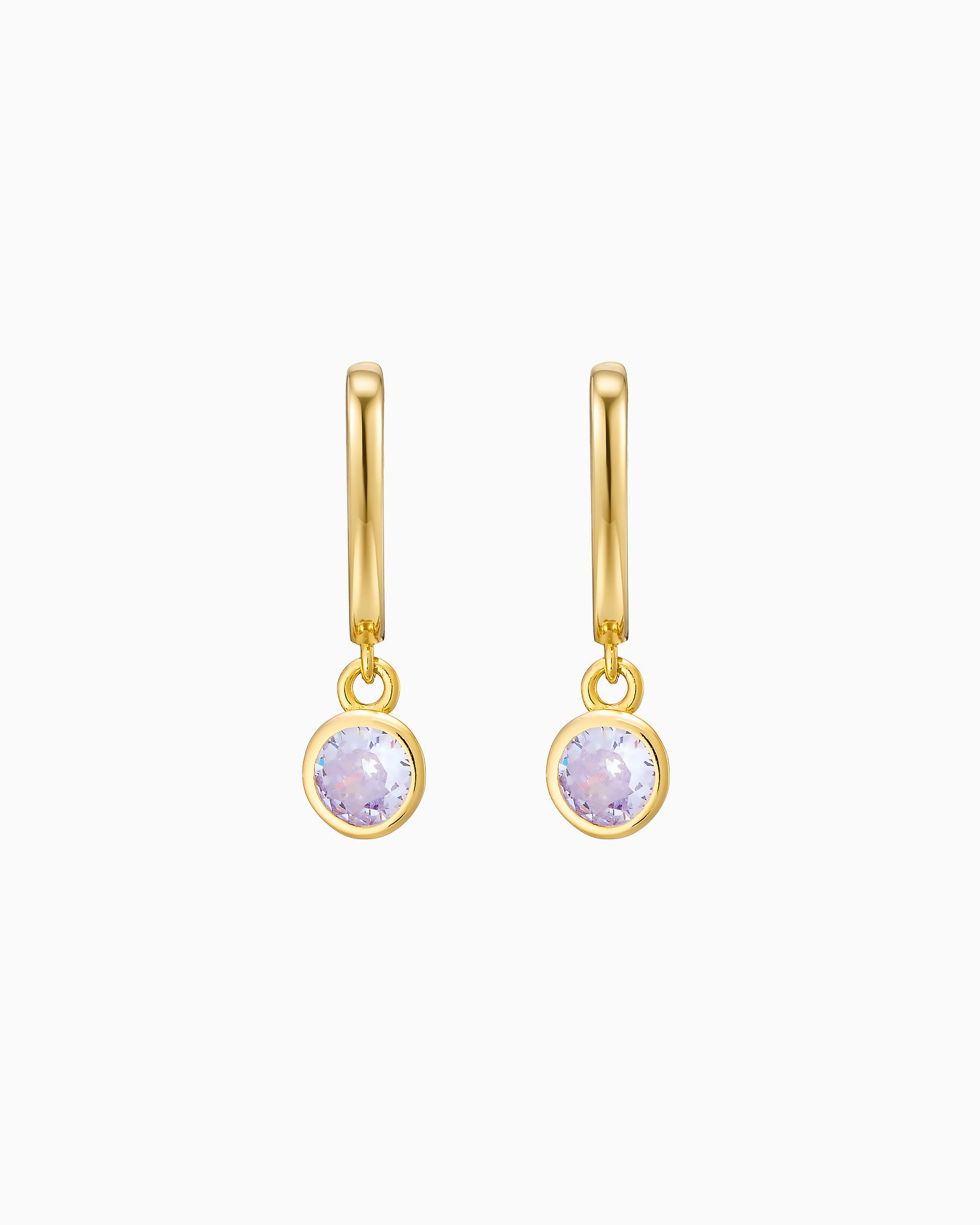 Lustre 14k Gold Vermeil Lavender Cubic Zirconia Round Drop Huggies