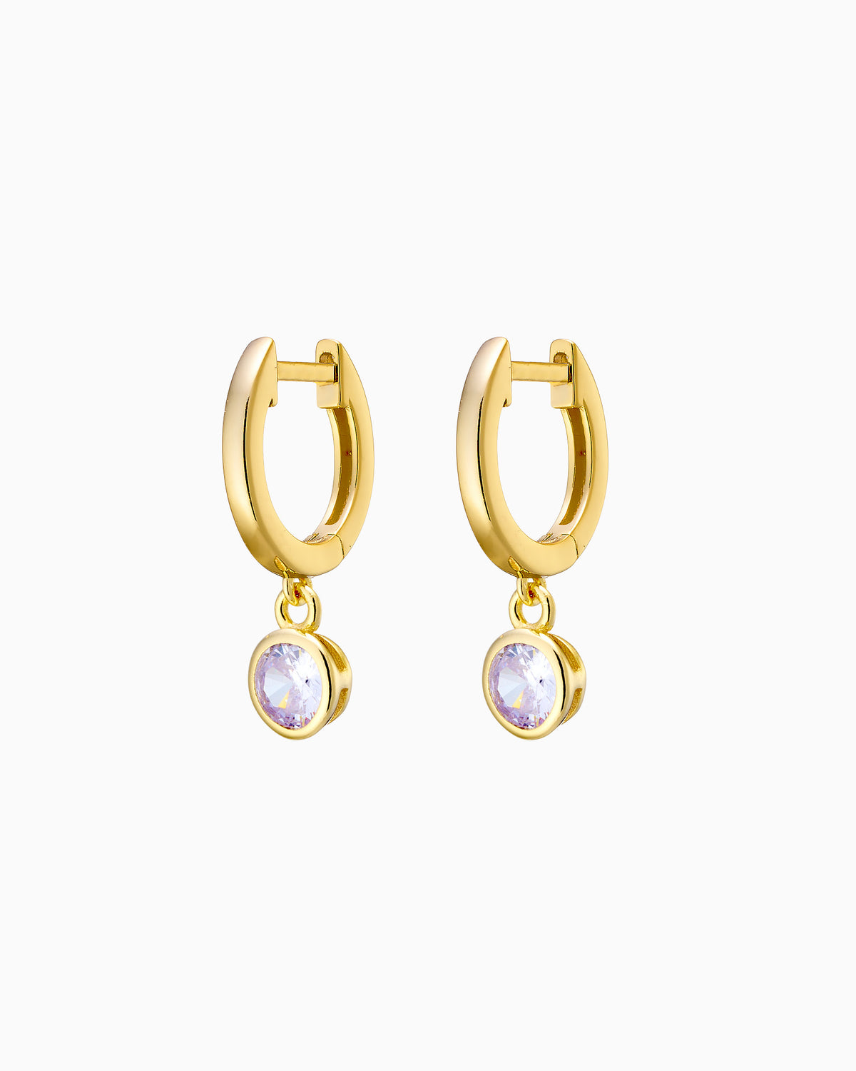 Lustre 14k Gold Vermeil Lavender Cubic Zirconia Round Drop Huggies