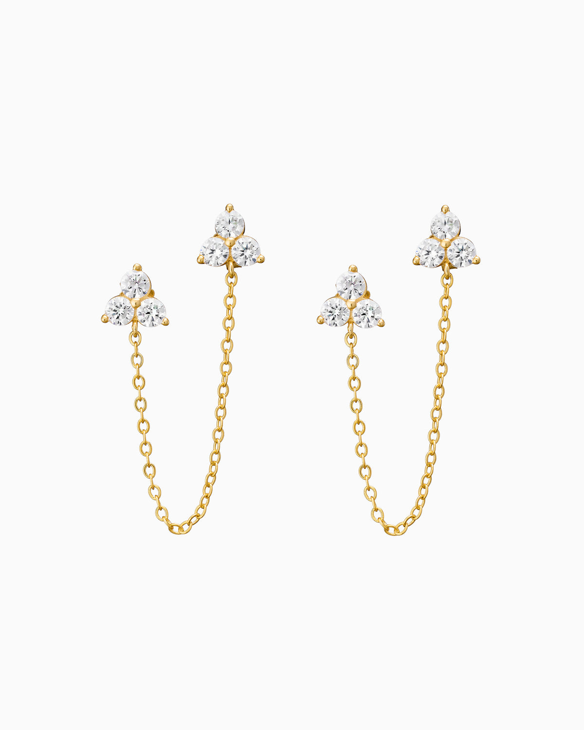 Elevate 14k Gold Vermeil Tri Cubic Zirconia Chain Drop Studs