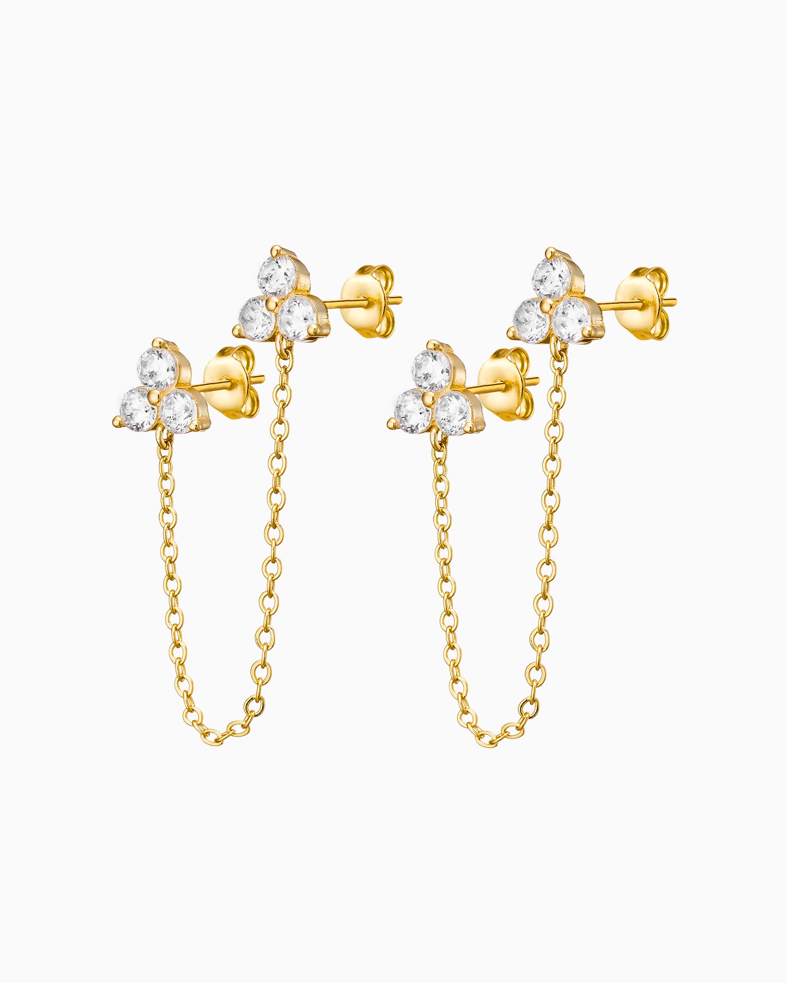 Elevate 14k Gold Vermeil Tri Cubic Zirconia Chain Drop Studs