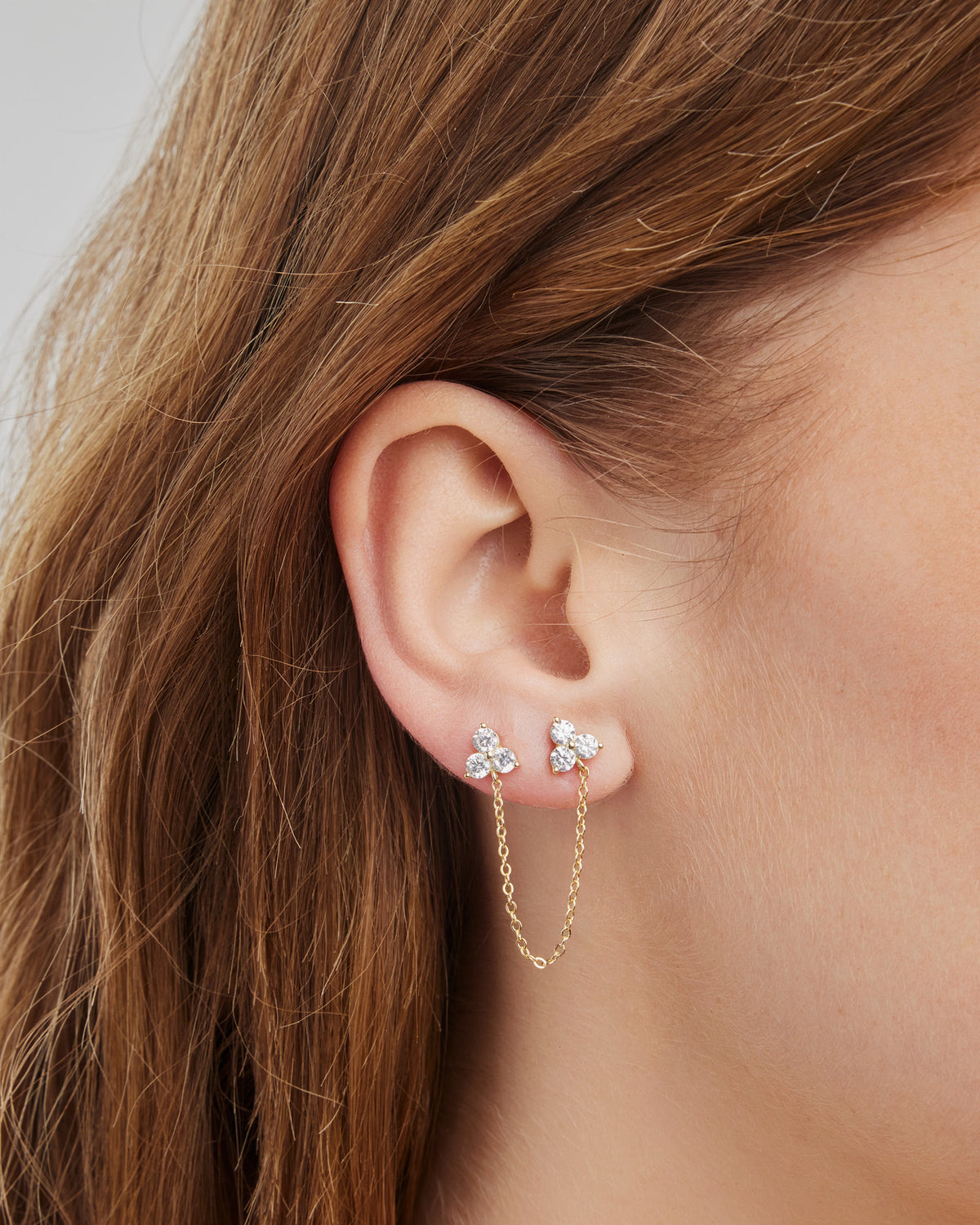 Elevate 14k Gold Vermeil Tri Cubic Zirconia Chain Drop Studs